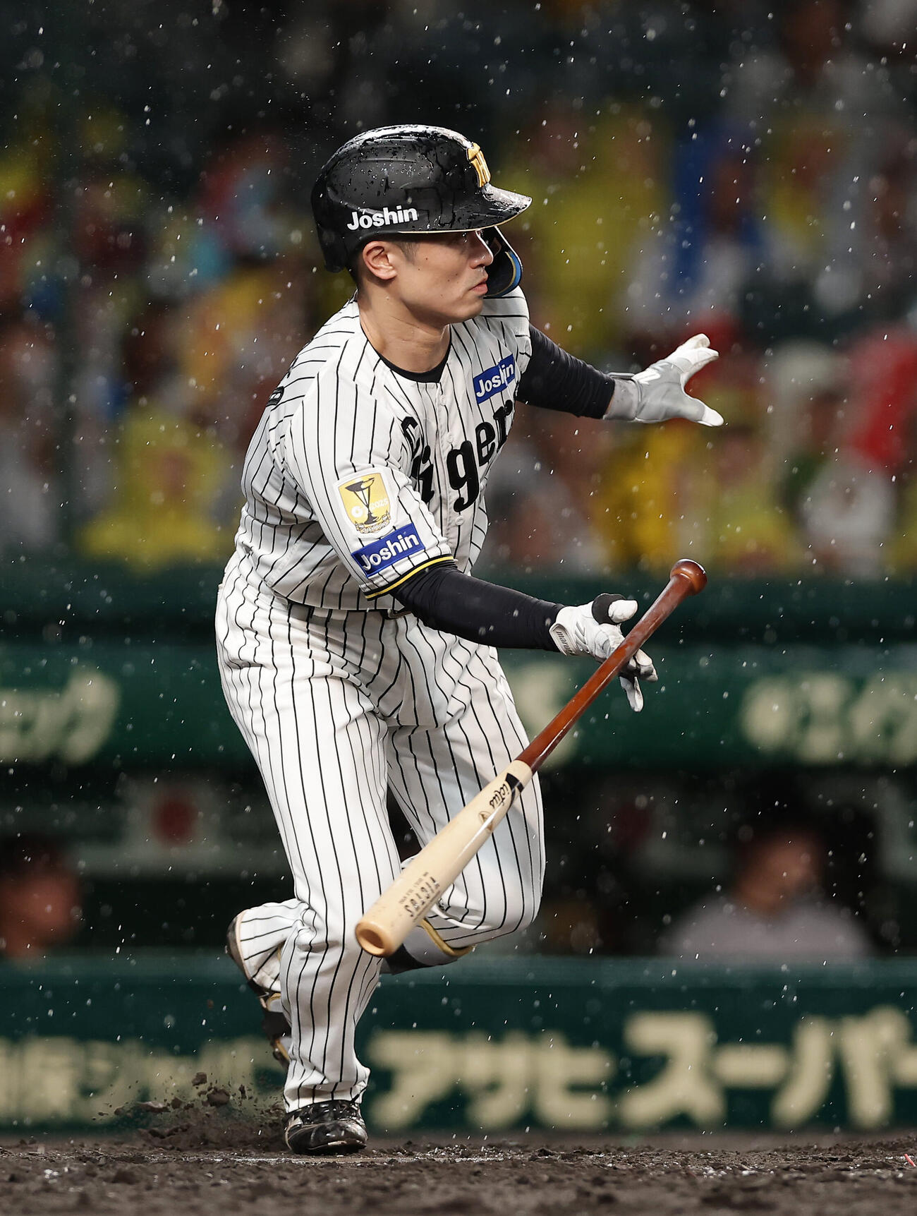 阪神対巨人　4回裏阪神2死一、二塁、先制の左前適時打を放つ坂本誠志郎（撮影・前田充）
