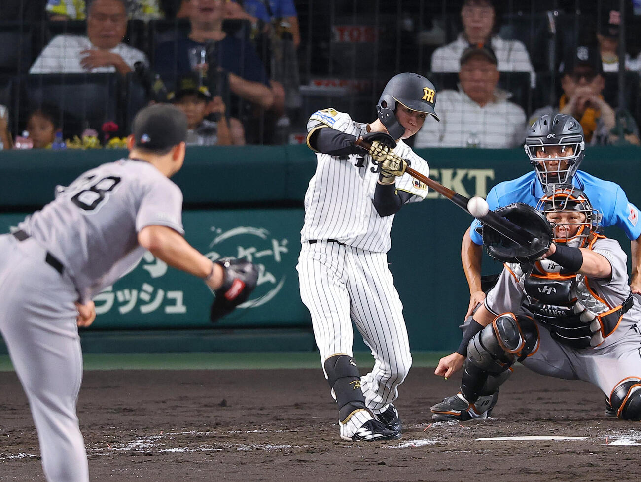 阪神対巨人　3回裏阪神1死二、三塁、中野拓夢は2点適時打を放つ（撮影・上田博志）