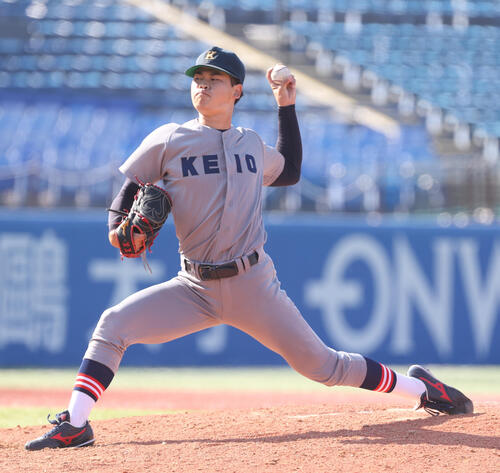 6大学野球 慶大対法大 先発した慶大・渡辺和大(撮影・柴田隆二)