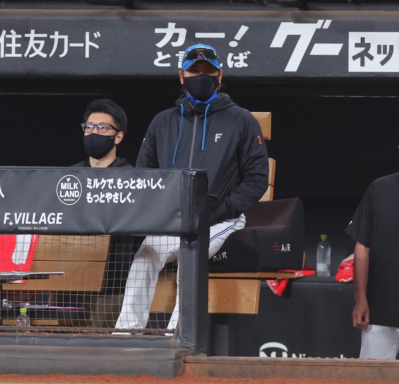 日本ハム対ソフトバンク　試合を見つめる新庄剛志監督（撮影・黒川智章）