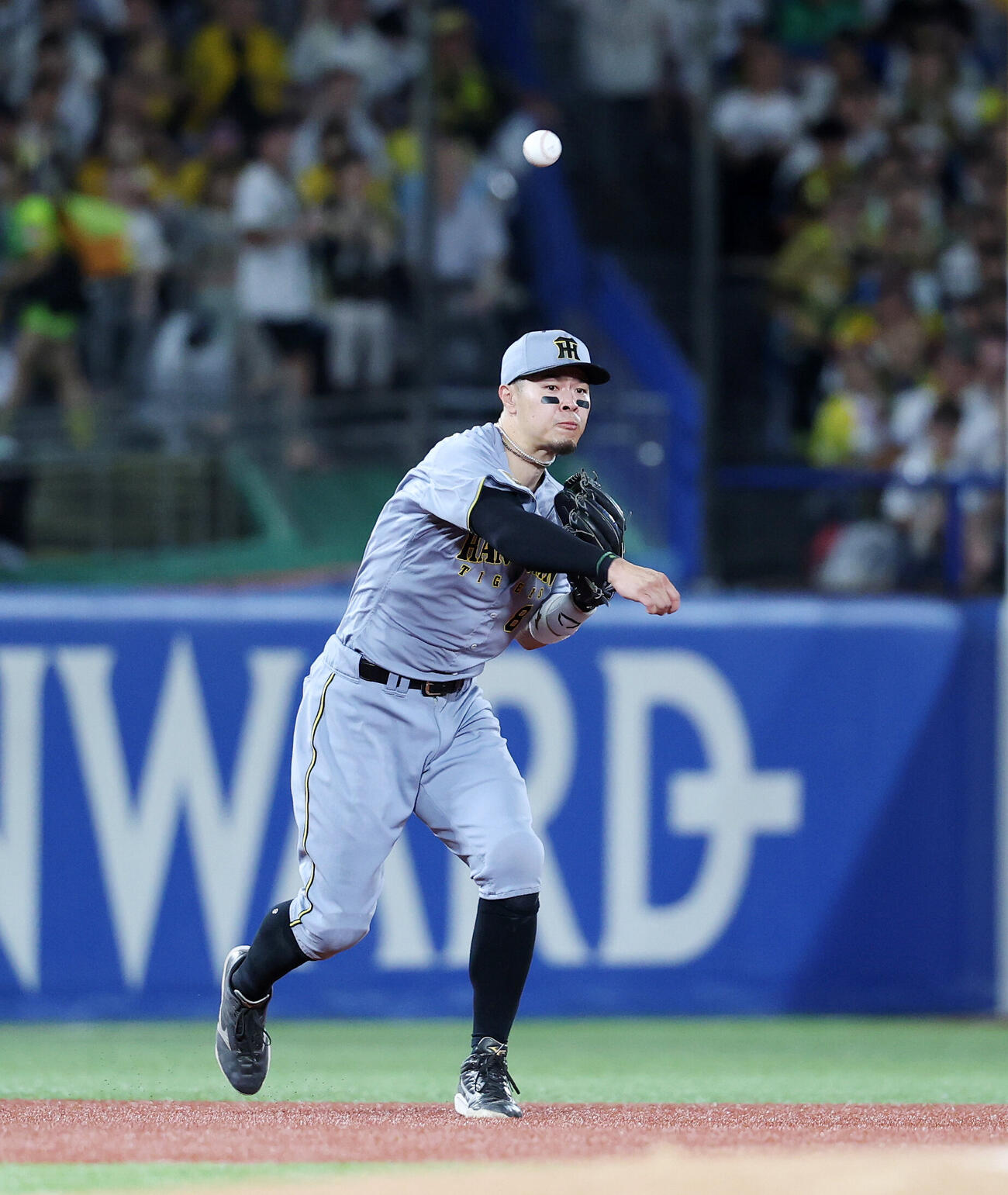 ヤクルト対阪神　8回裏ヤクルト2死、増田珠の打球を悪送球する阪神佐藤輝明（撮影・鈴木正人）
