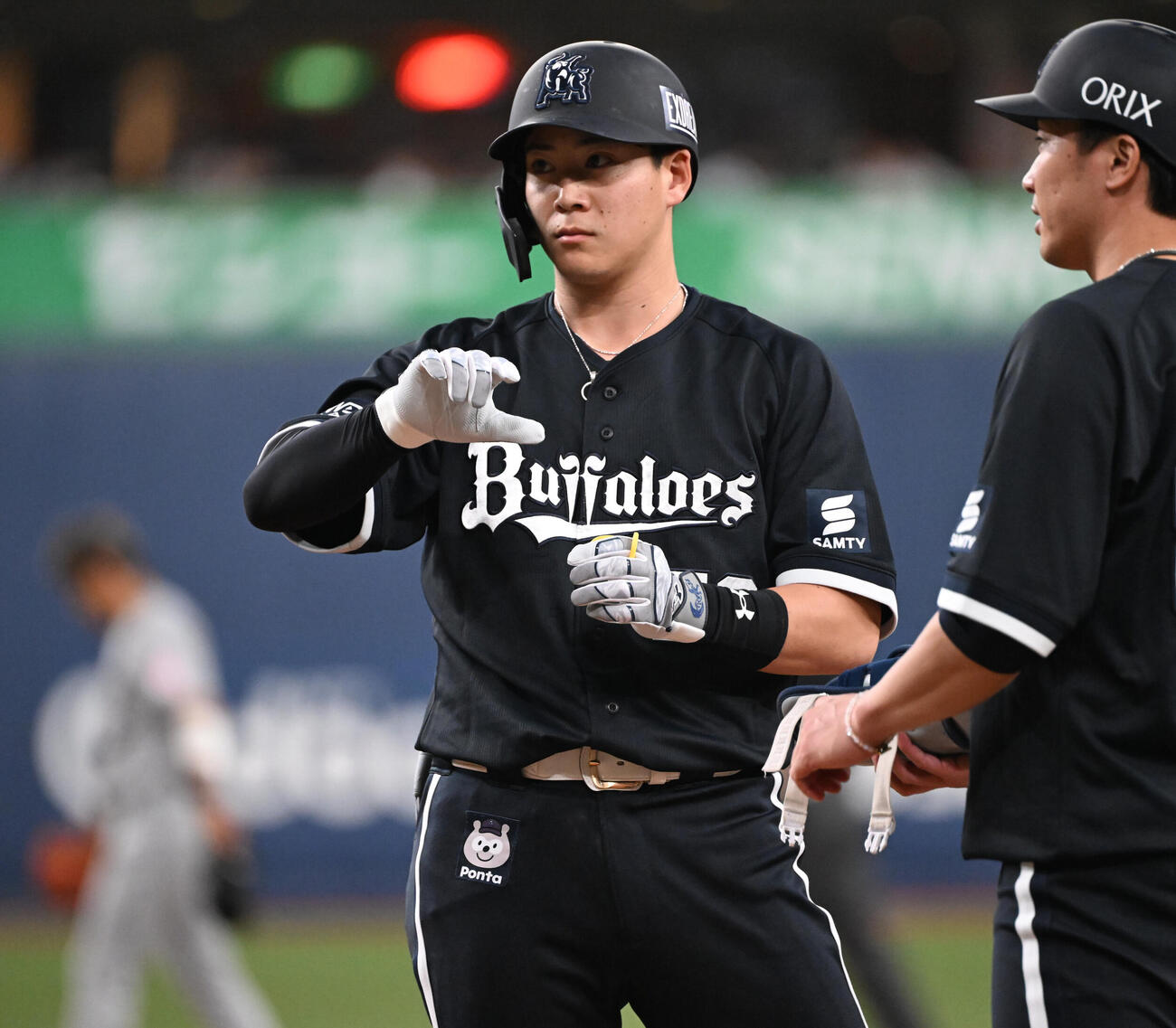 オリックス対ロッテ　1回裏オリックス2死二塁、右安打を放った来田涼斗（撮影・和賀正仁）