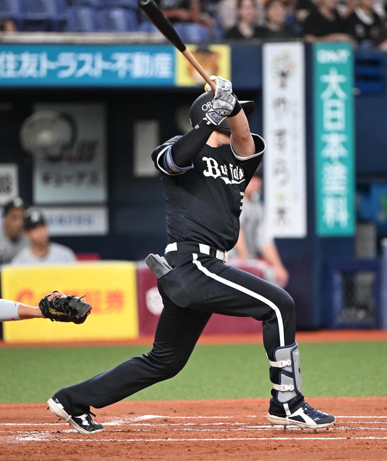オリックス対ロッテ　1回裏オリックス2死二塁、右安打を放つ来田涼斗（撮影・和賀正仁）