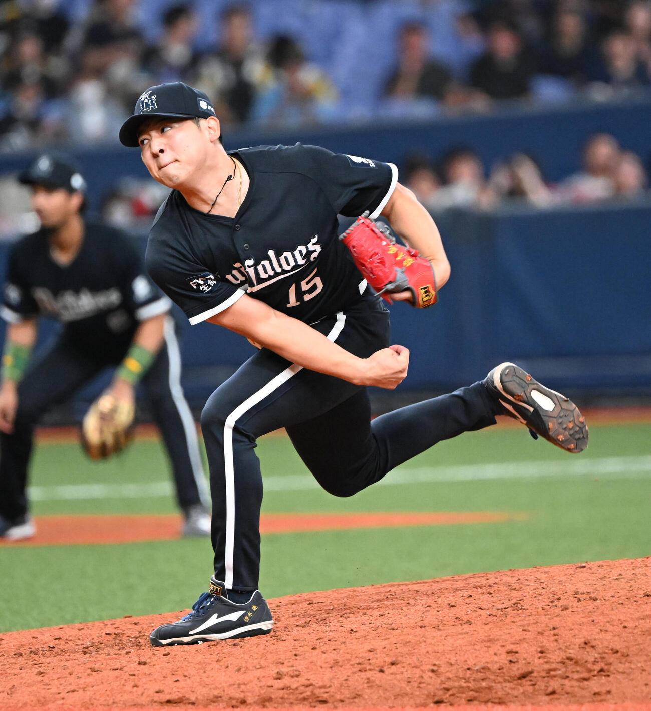 オリックス対ロッテ　7回、オリックス3番手で登板する椋木蓮（撮影・和賀正仁）