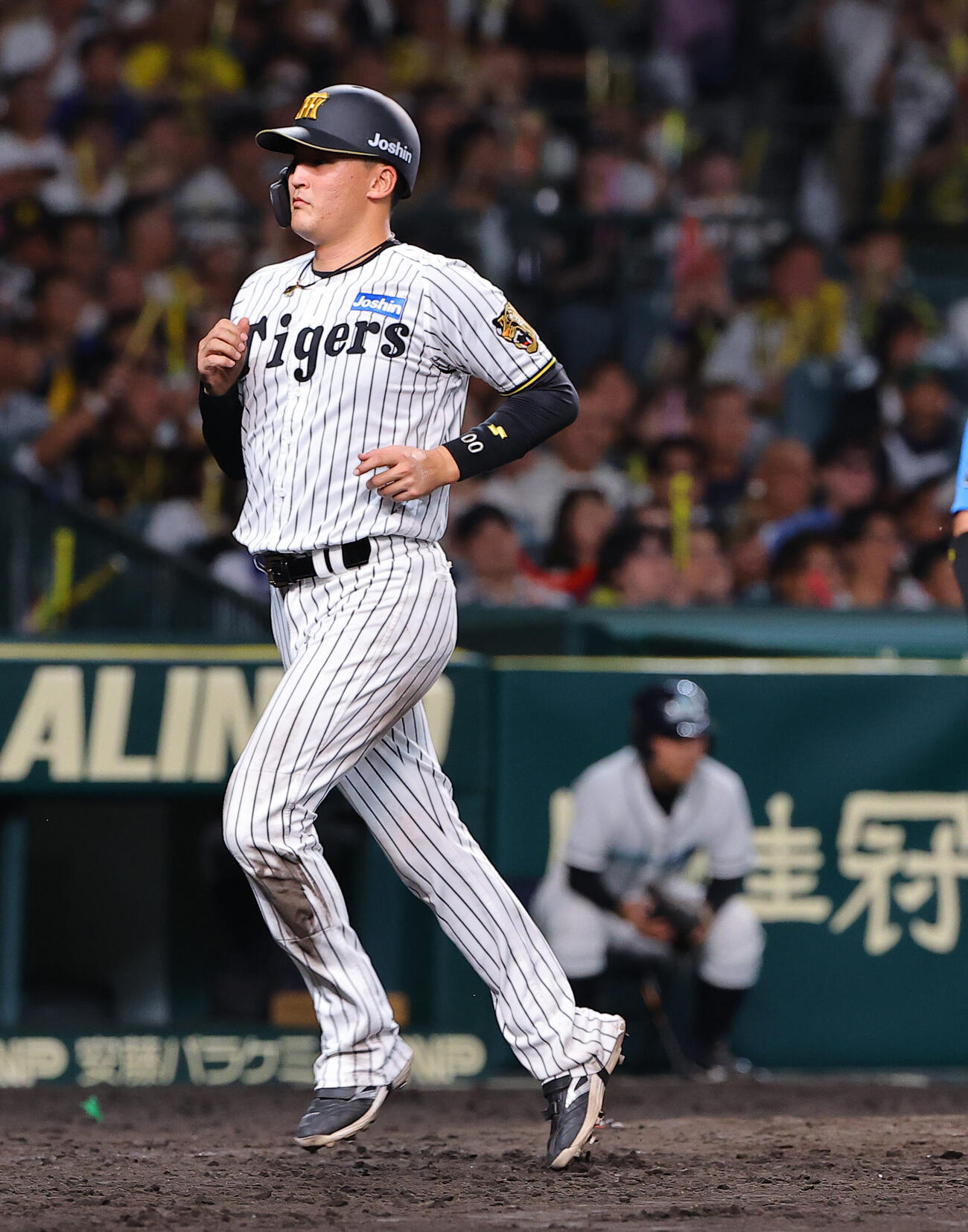 阪神対DeNA 5回裏阪神1死二、三塁、中野拓夢の内野ゴロで生還する元山飛優（撮影・上田博志）