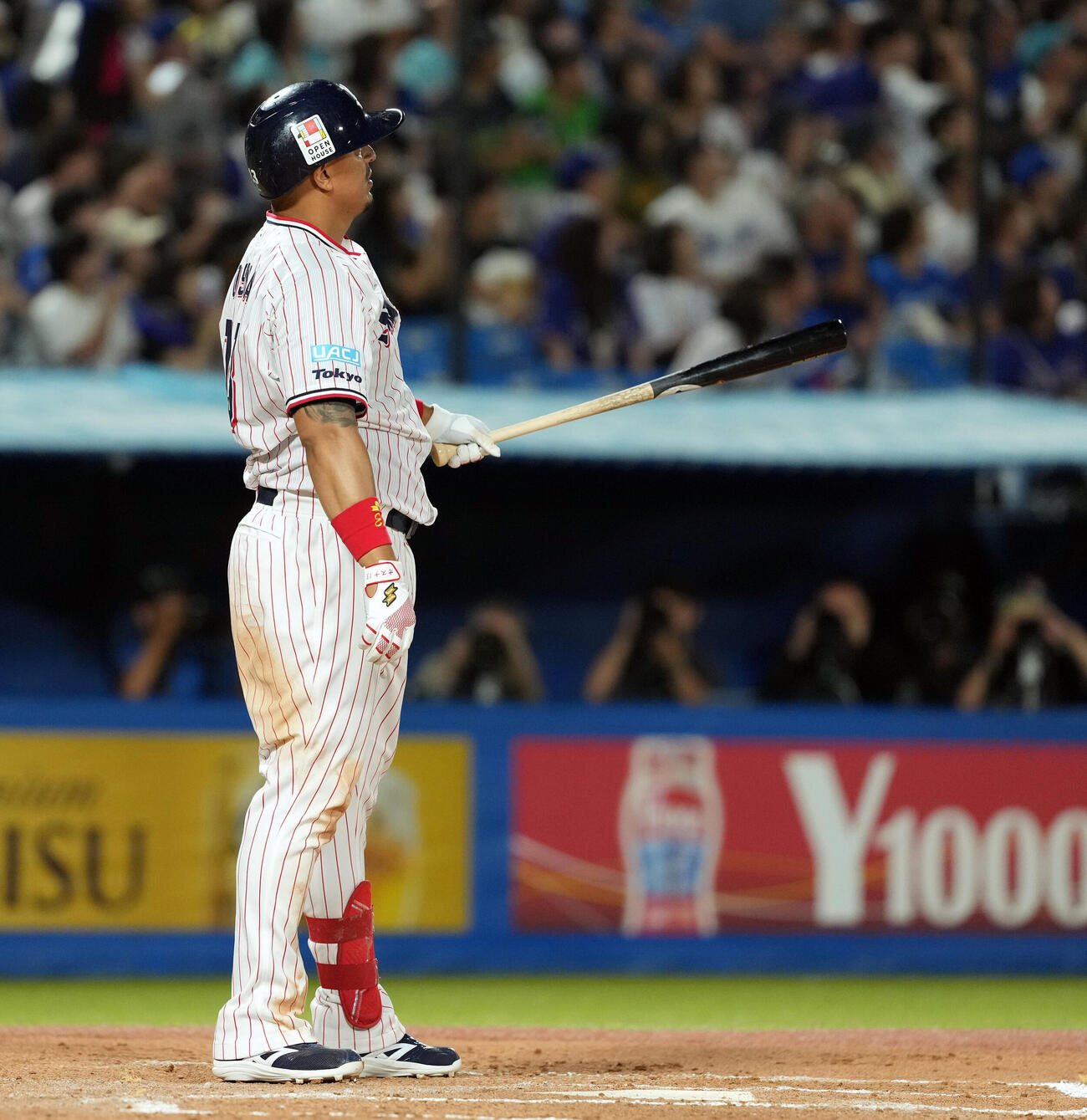 ヤクルト対中日　6回裏ヤクルト2死一、二塁、左越えに3点本塁打を放つホセ・オスナ（撮影・たえ見朱実）