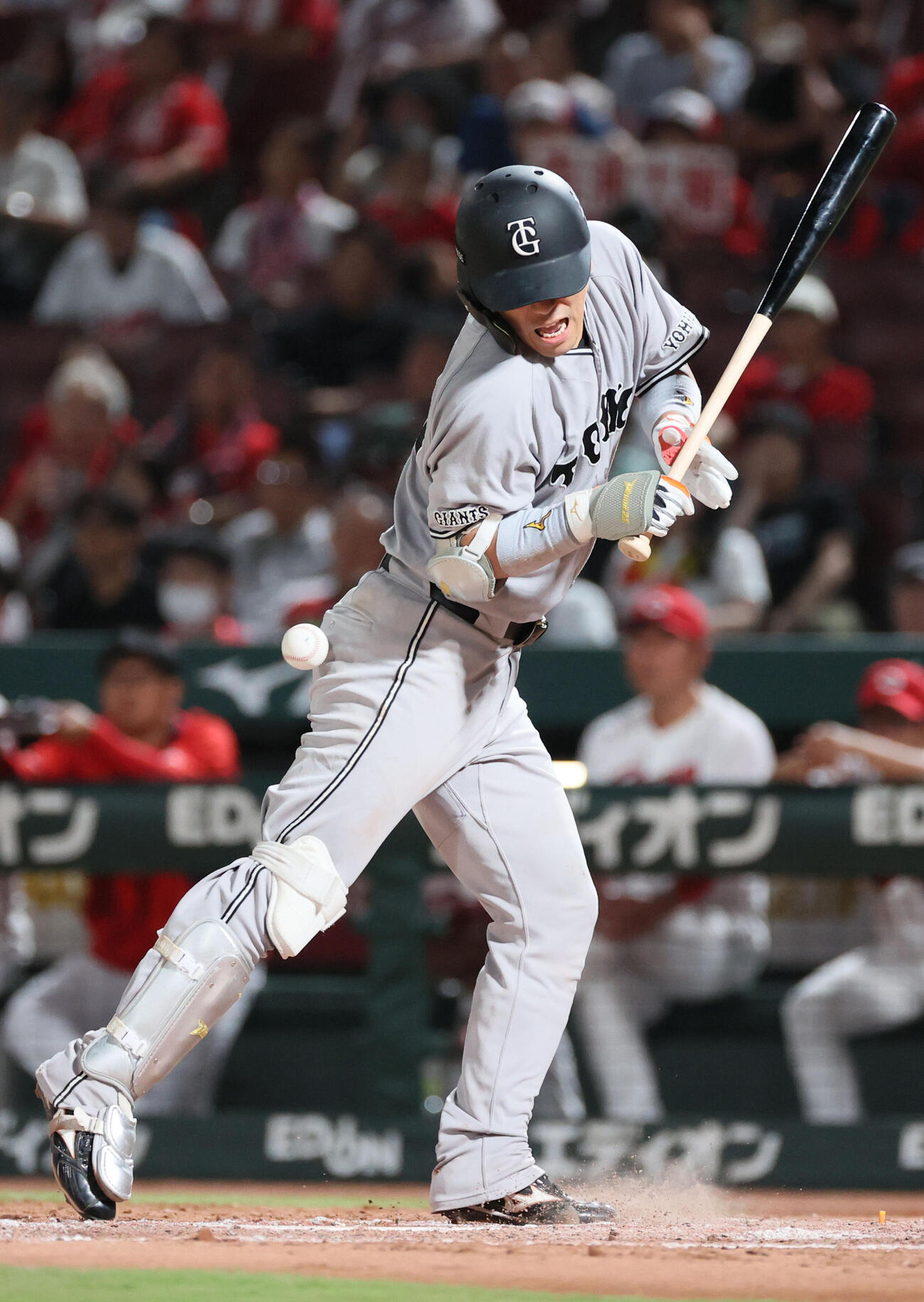 広島対巨人　9回表巨人2死一、二塁、大城卓三は死球　（撮影・加藤孝規）