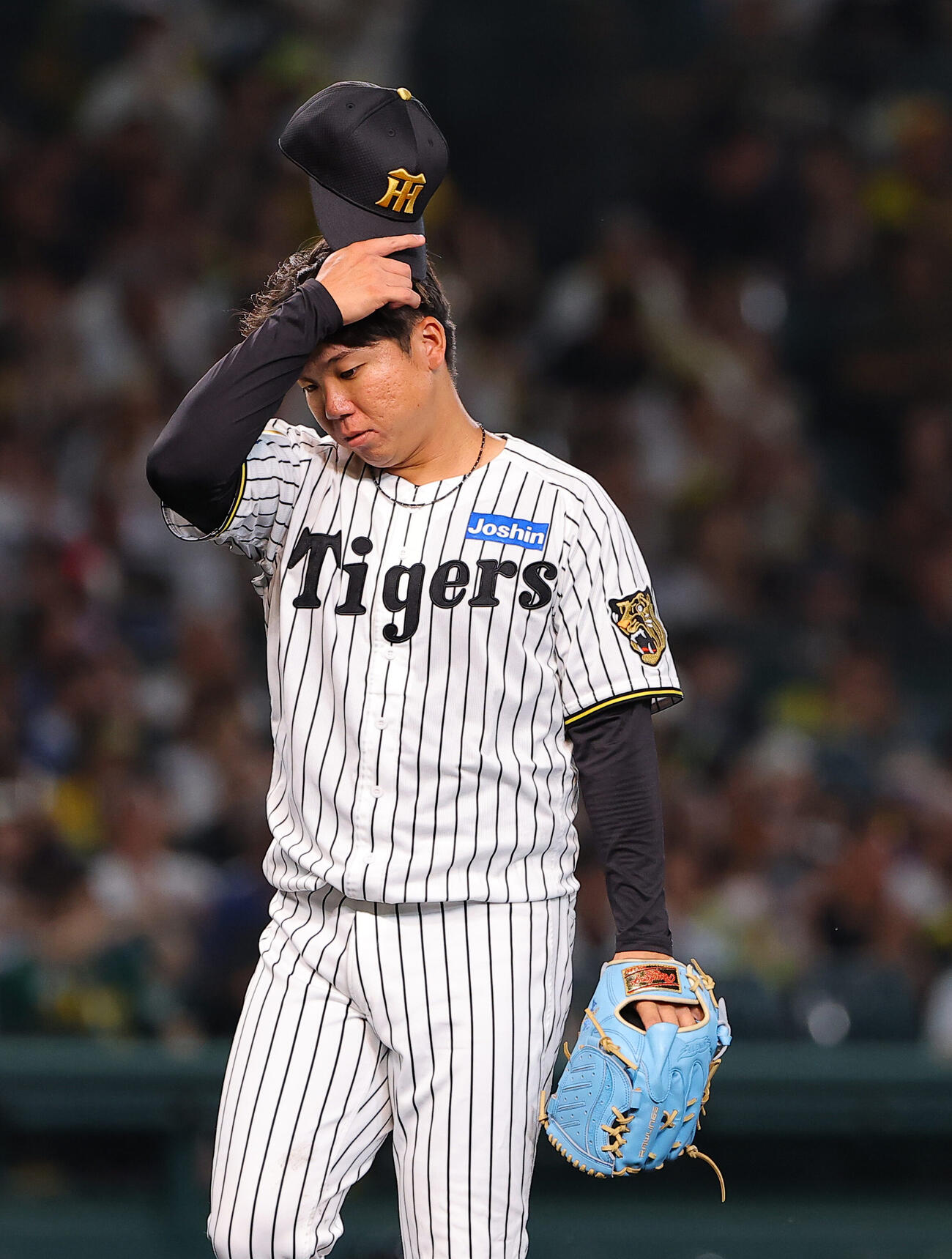 阪神対DeNA 3回、筒香嘉智にソロ本塁打を浴び追加点を許した村上頌樹（撮影・上田博志）