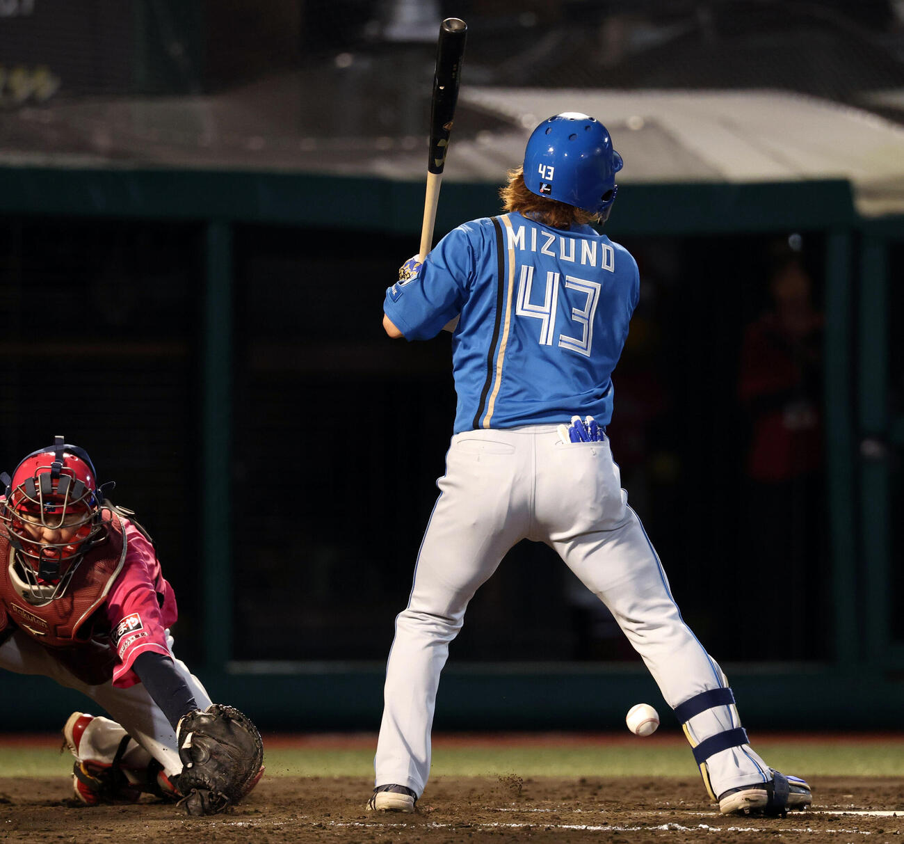 楽天対日本ハム　7回表日本ハム2死二、三塁、水野達稀は死球を受ける（撮影・浅見桂子）