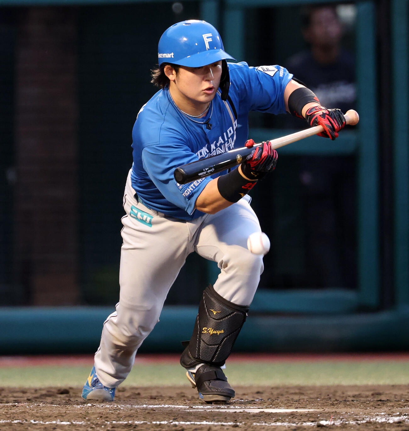 楽天対日本ハム　4回表日本ハム1死一、三塁、進藤勇也はスクイズを決める（撮影・浅見桂子）