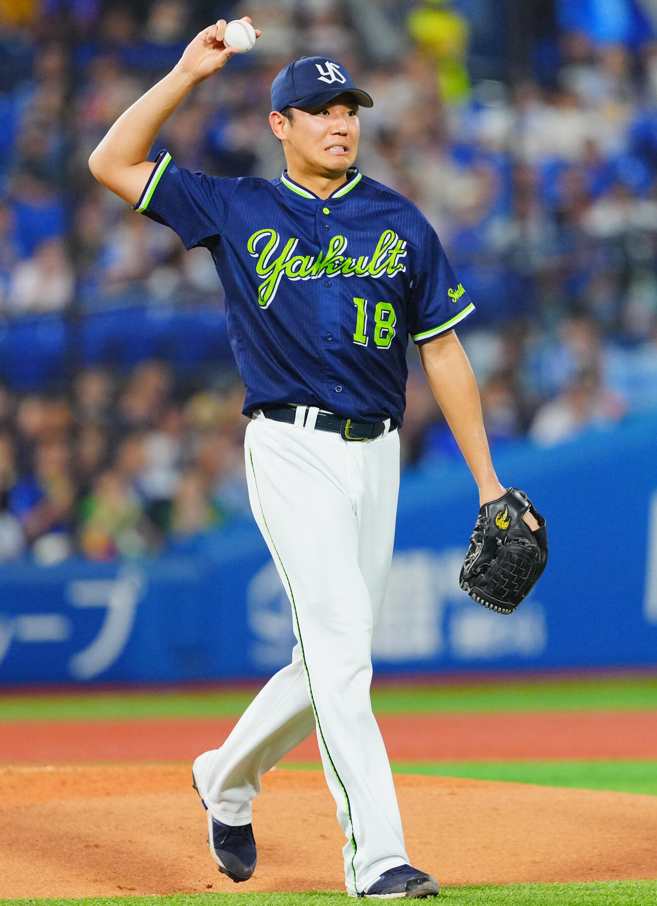 DeNA対ヤクルト　3回裏DeNA1死、度会隆輝を投ゴロに仕留める奥川恭伸（撮影・垰建太）