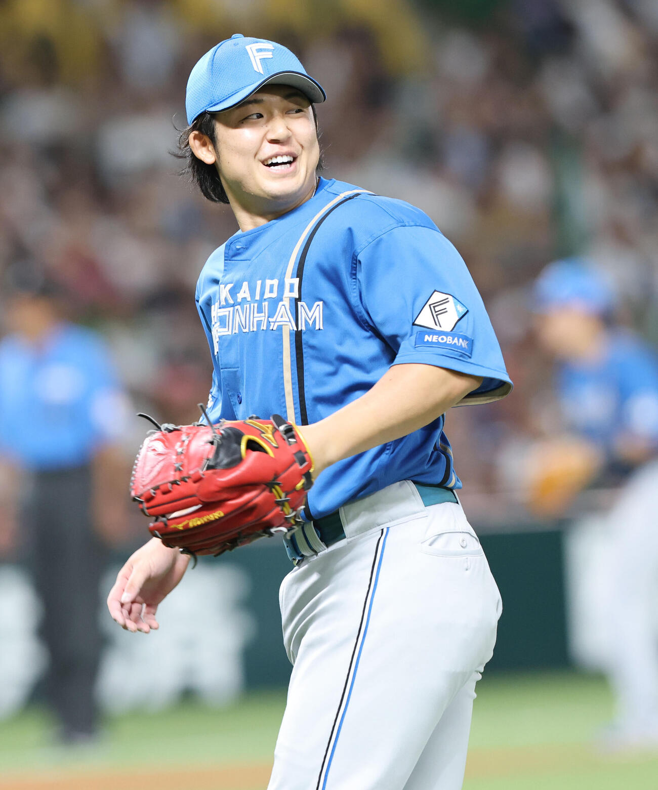 ソフトバンク日本ハム　8回裏ソフトバンク2死三塁、柳町達をニゴロに仕留めた進藤勇也は嬉しそうな表情（撮影・梅根麻紀）