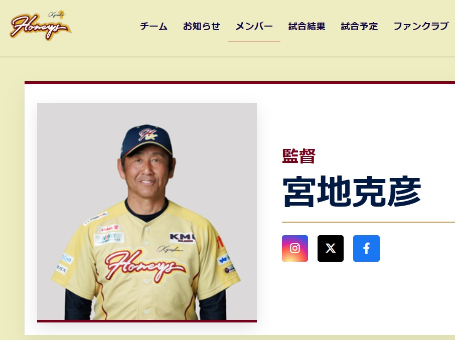「九州ハニーズ」の公式HPで監督として紹介されている宮地克彦容疑者