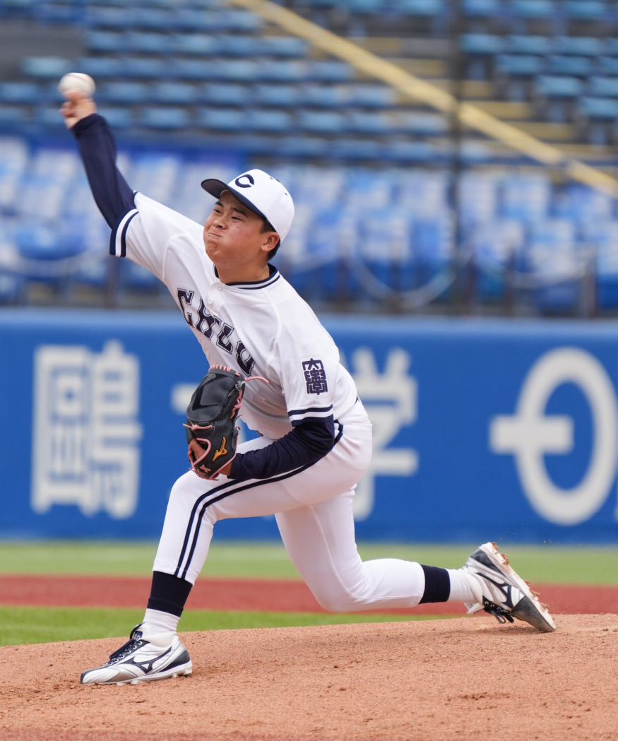中大対青学大　中大先発の子安秀弥（撮影・小沢裕）　♯東京・神宮球場　東都大学野球秋季一部リーグ戦　＝2026年9月10日