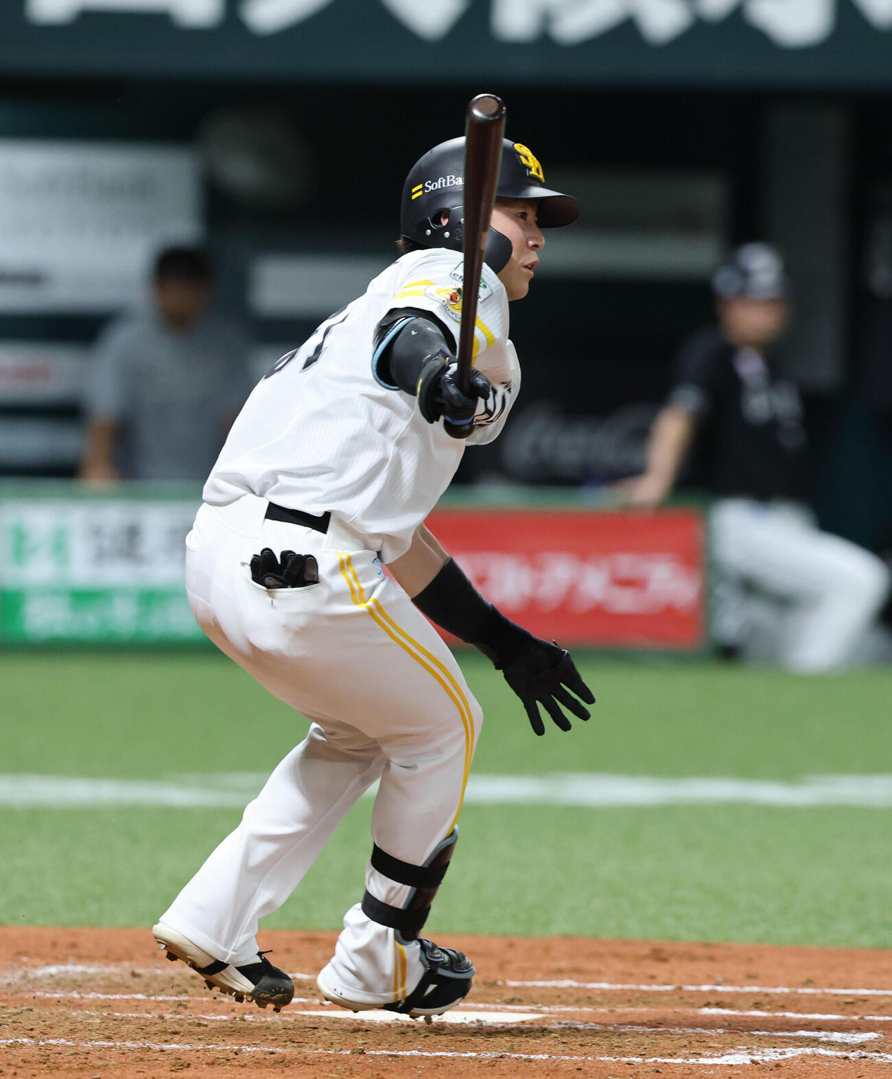ソフトバンク対ロッテ　3回裏ソフトバンク無死、川村友斗は右前打を放つ（撮影・梅根麻紀）