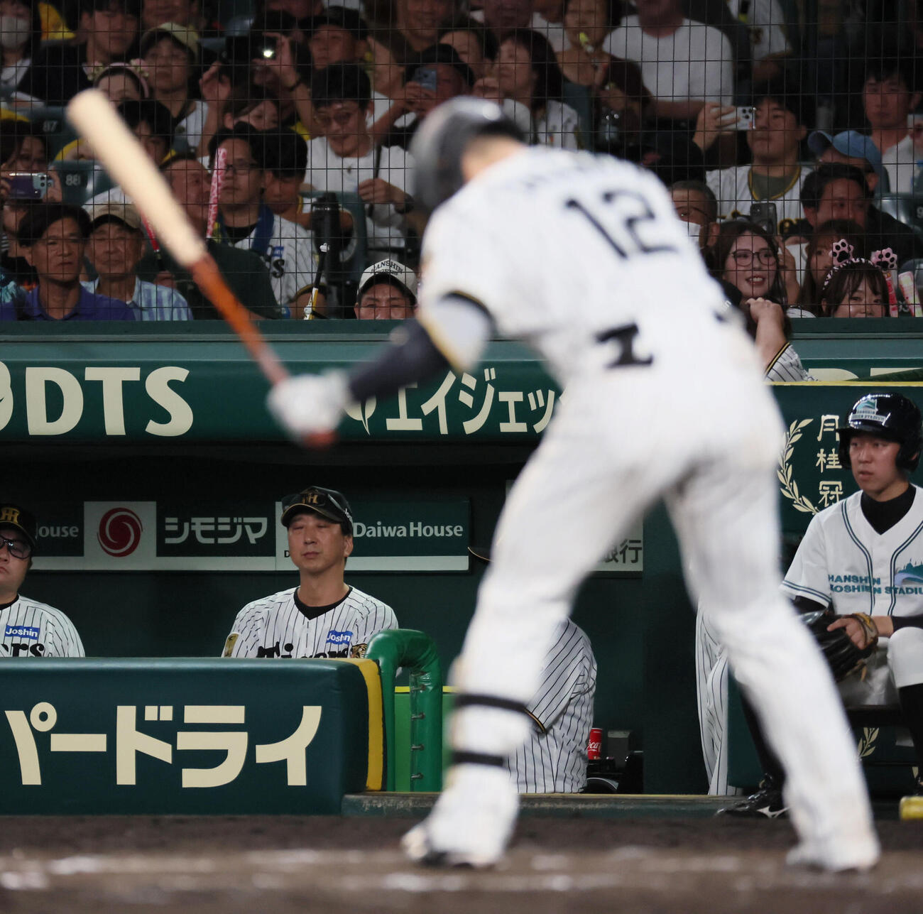 阪神対中日　9回裏阪神2死満塁、藤川球児監督（左）はサヨナラのチャンスも代打は出さず、坂本誠志郎を打席に送る（撮影・宮崎幸一）