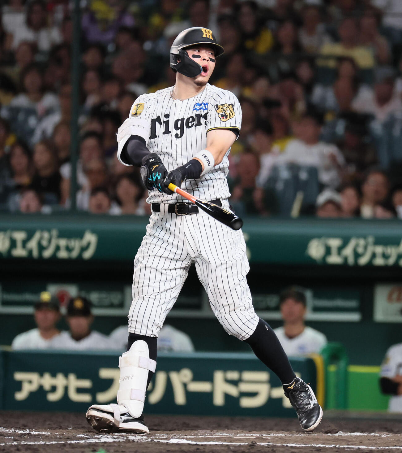 阪神対中日　11回裏阪神1死、佐藤輝明は空振り三振に倒れる（撮影・宮崎幸一）