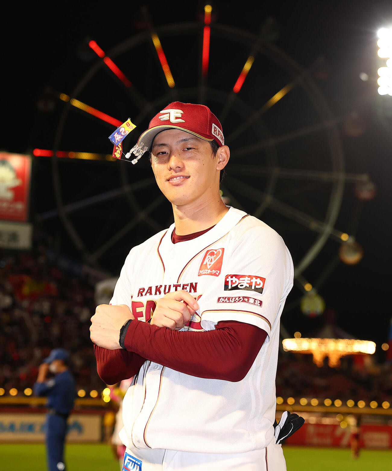 楽天対西武　ヒーローインタビューを終え笑顔でポーズをとる楽天辰己涼介（撮影・野上伸悟）