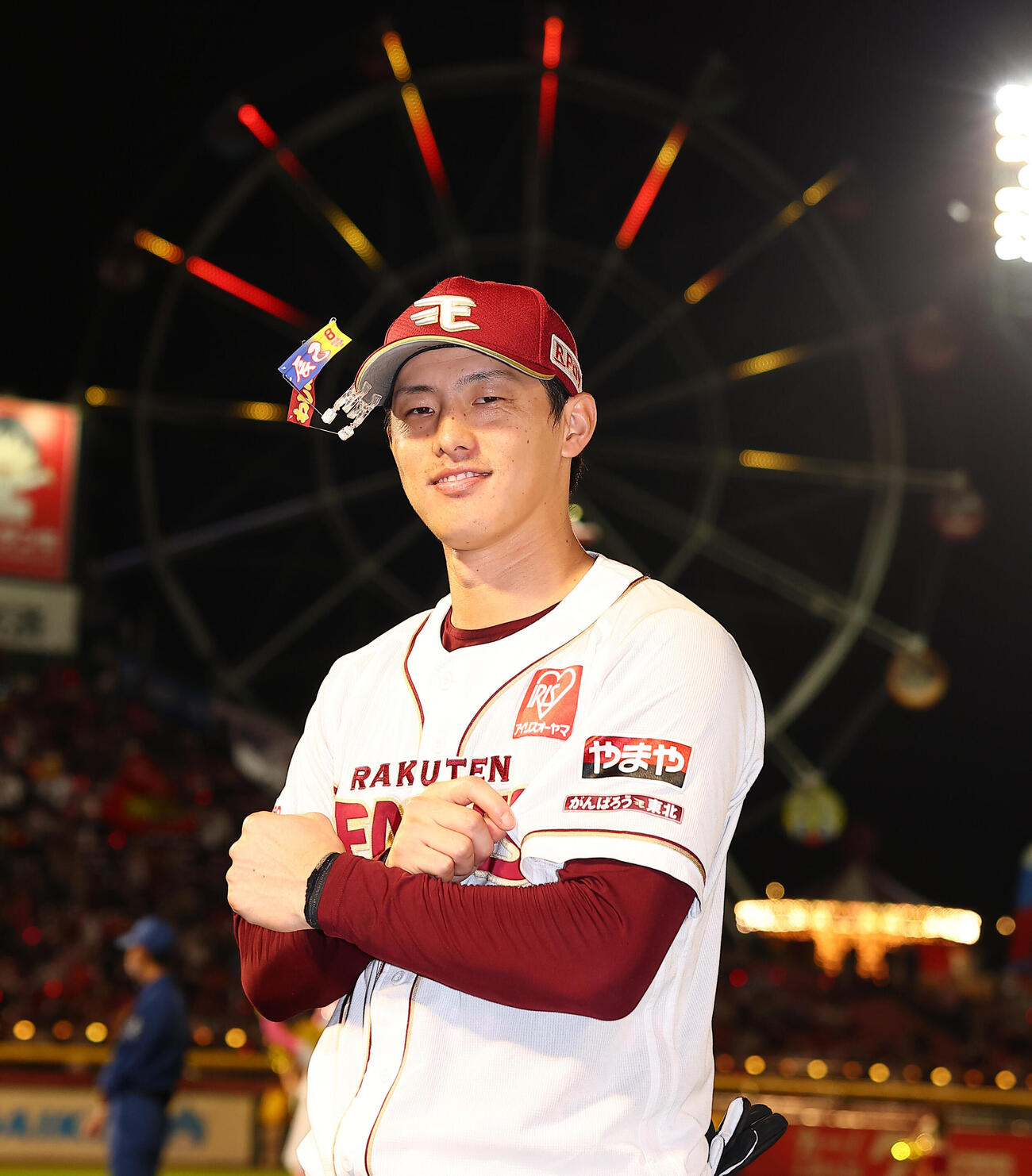 楽天対西武　ヒーローインタビューを終え笑顔でポーズをとる楽天辰己涼介（撮影・野上伸悟）
