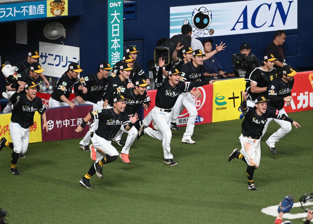 2024年9月、パ・リーグ優勝を決め、マウンドに駆けだすソフトバンクナイン