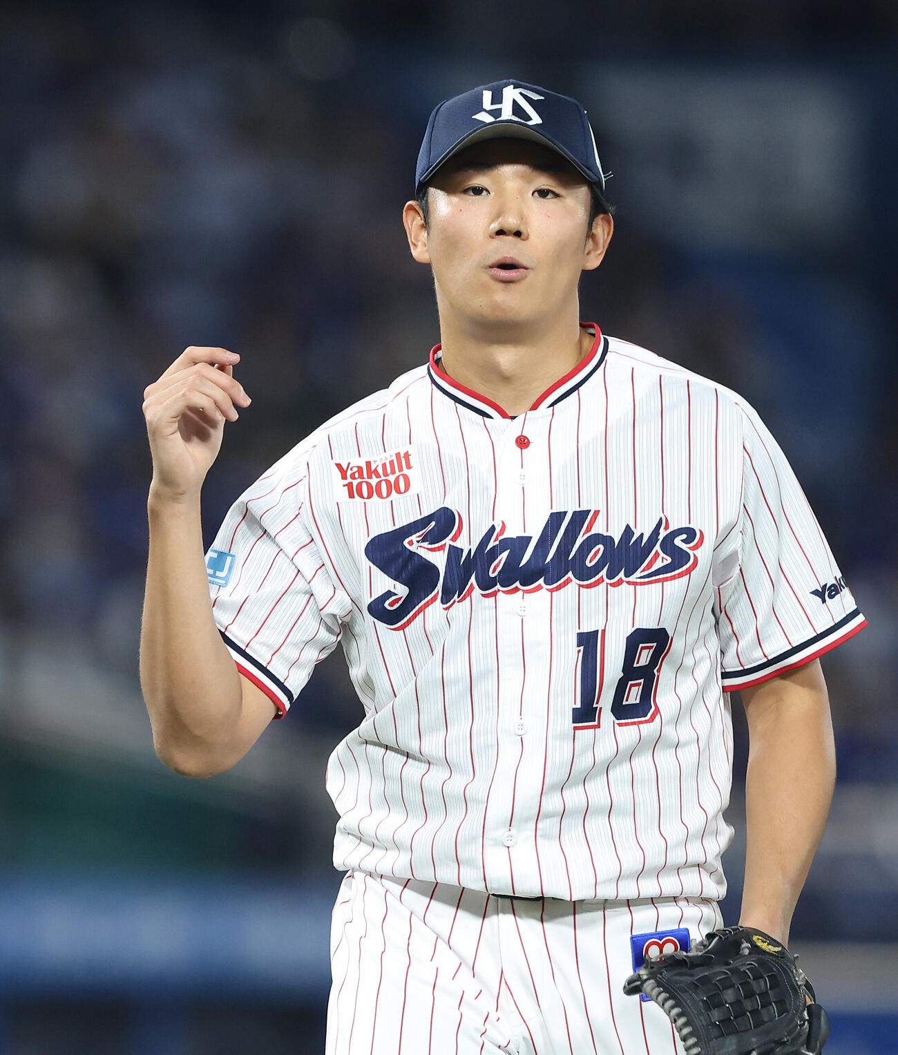 ヤクルト対DeNA 1回表を抑えるヤクルト奥川恭伸（撮影・河田真司）