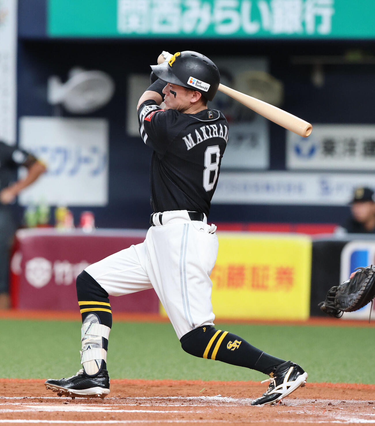 ソフトバンク対オリックス　6回表ソフトバンク1死二、三塁、牧原大成は右越えに勝ち越しとなる2点適時三塁打を放つ（撮影・梅根麻紀）