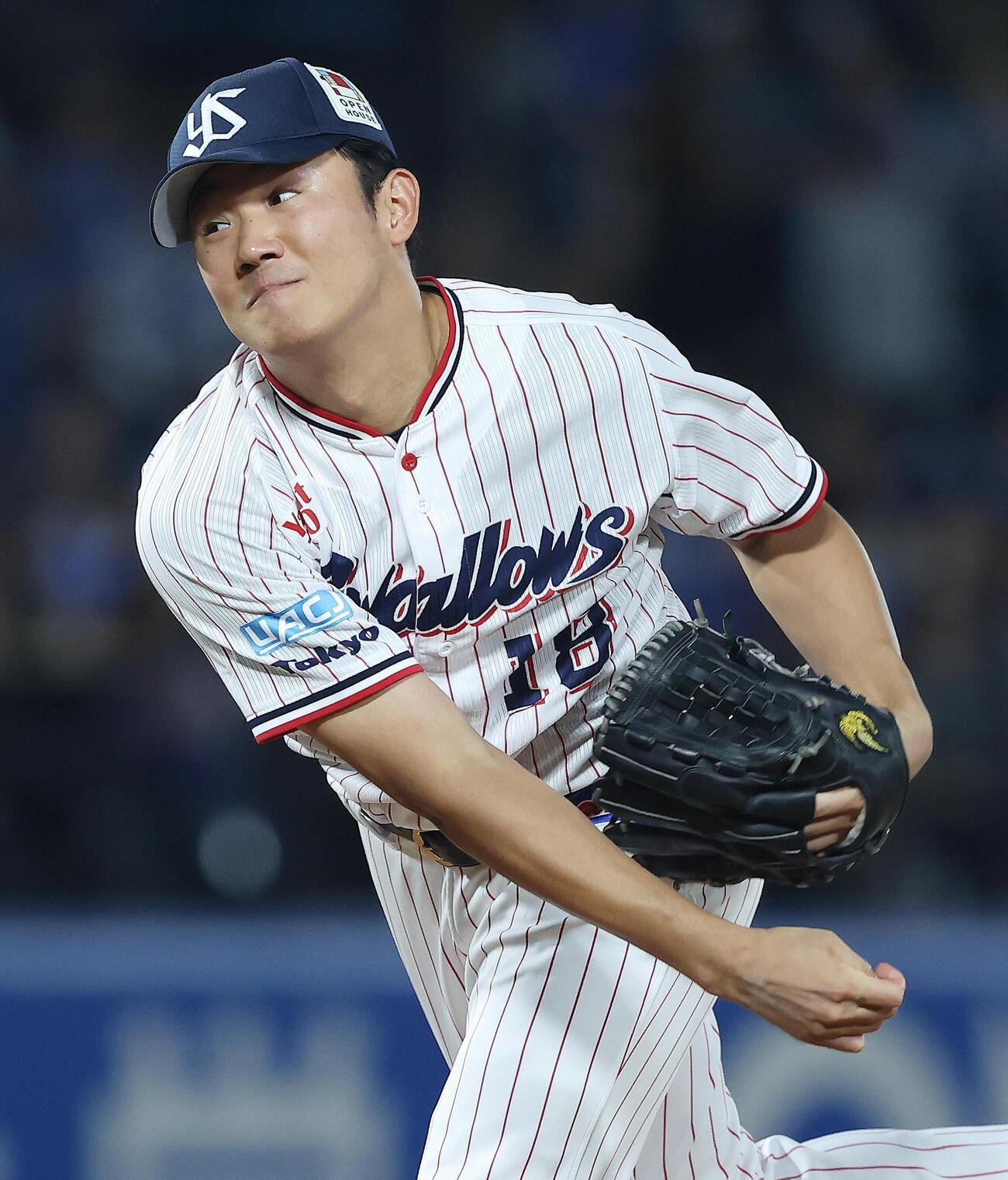 ヤクルト対DeNA　先発登板で力投するヤクルト奥川恭伸（撮影・河田真司）