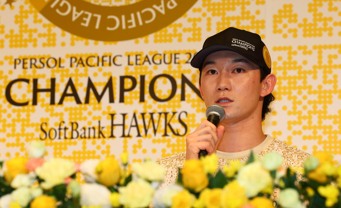 優勝会見に出席し今年の試合を振り返る正木智也(撮影・加藤哉）