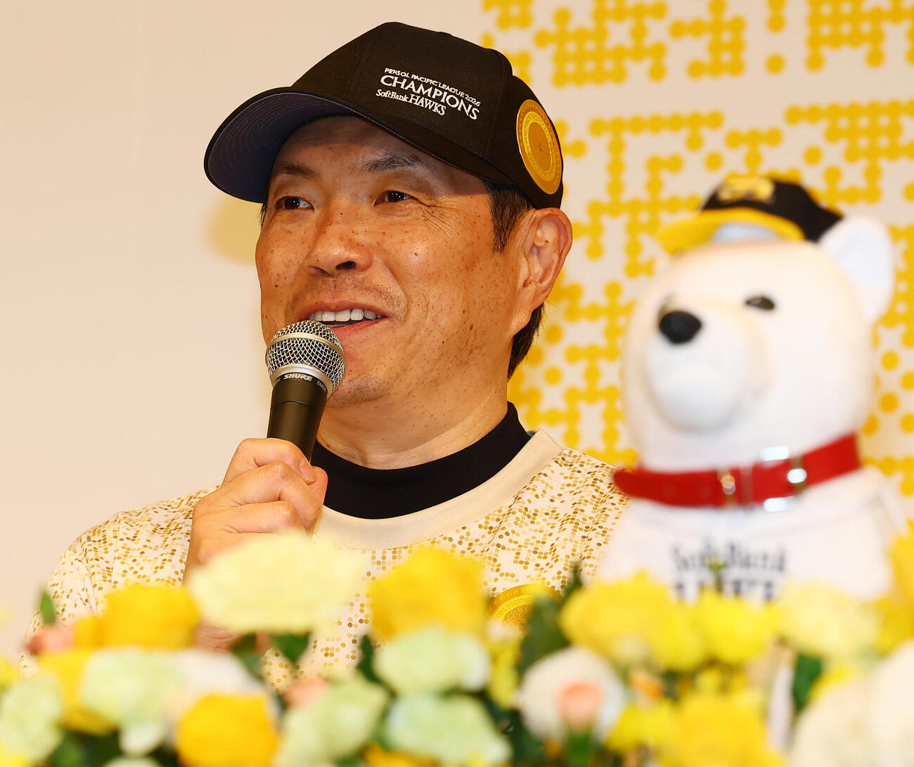 優勝会見を行うソフトバンク小久保裕紀監督(撮影・加藤哉）