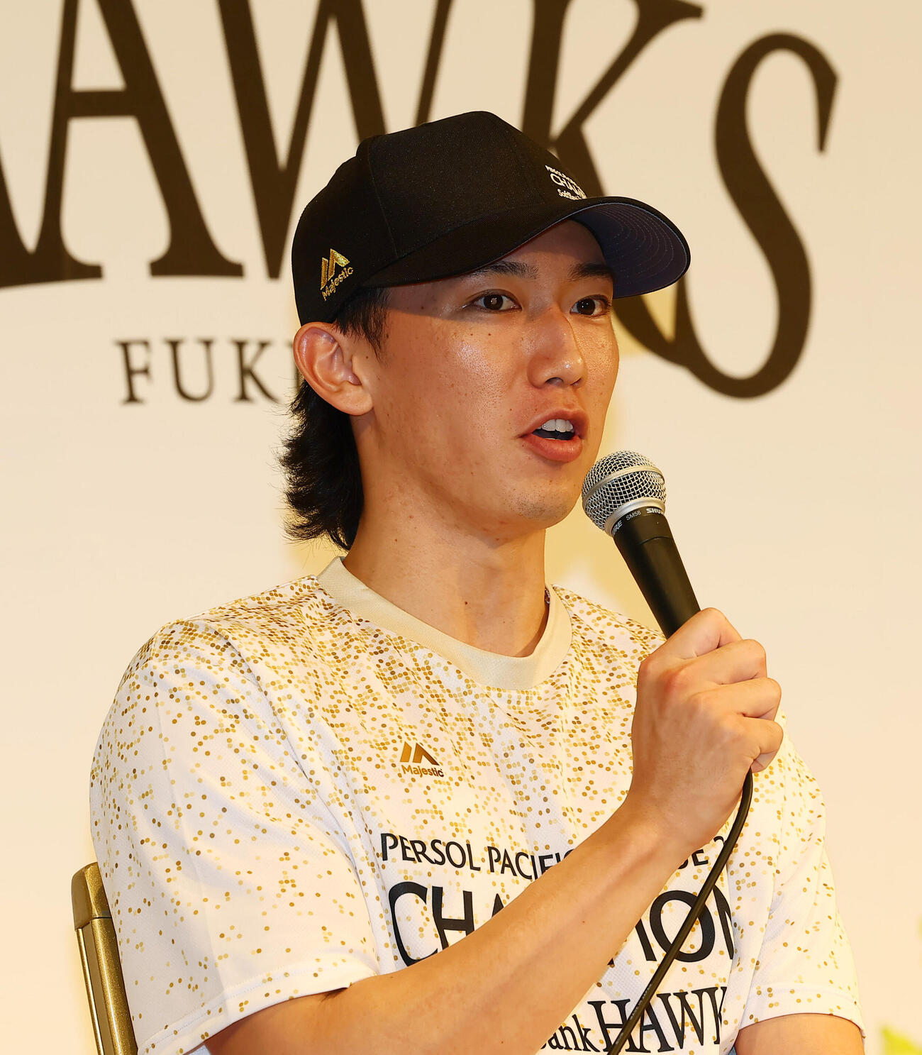 優勝会見に出席し今年の試合を振り返るソフトバンク大津亮介(撮影・加藤哉）