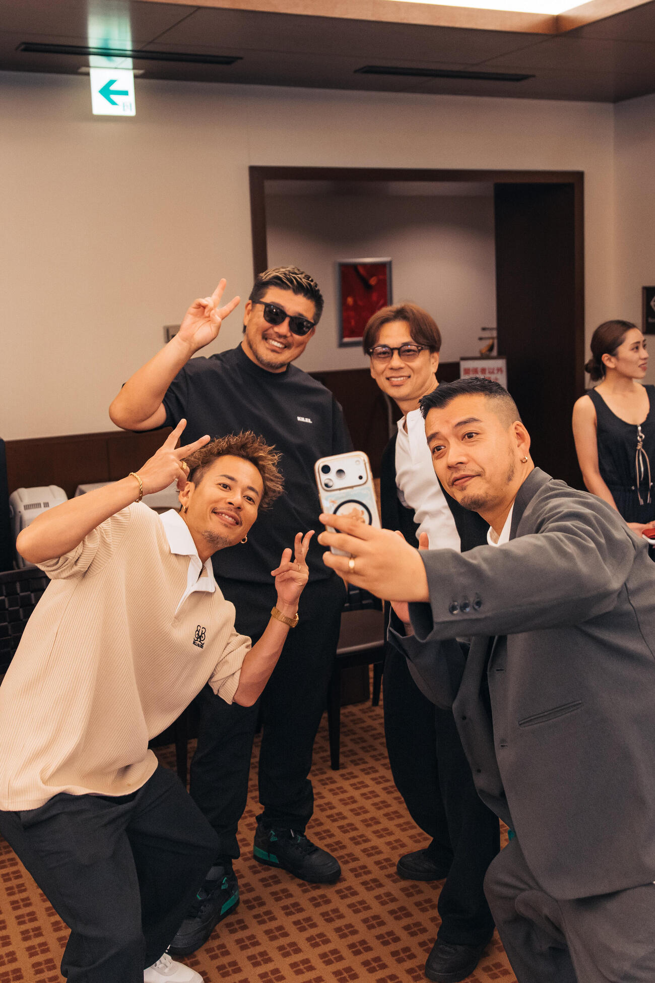 BELLMOREのゴルフコンペに参加した、左からDJ HAL、redrice、GS（DOBERMAN INFINITY）、KUBO－C（DOBERMAN INFINITY）（BELLMORE提供）