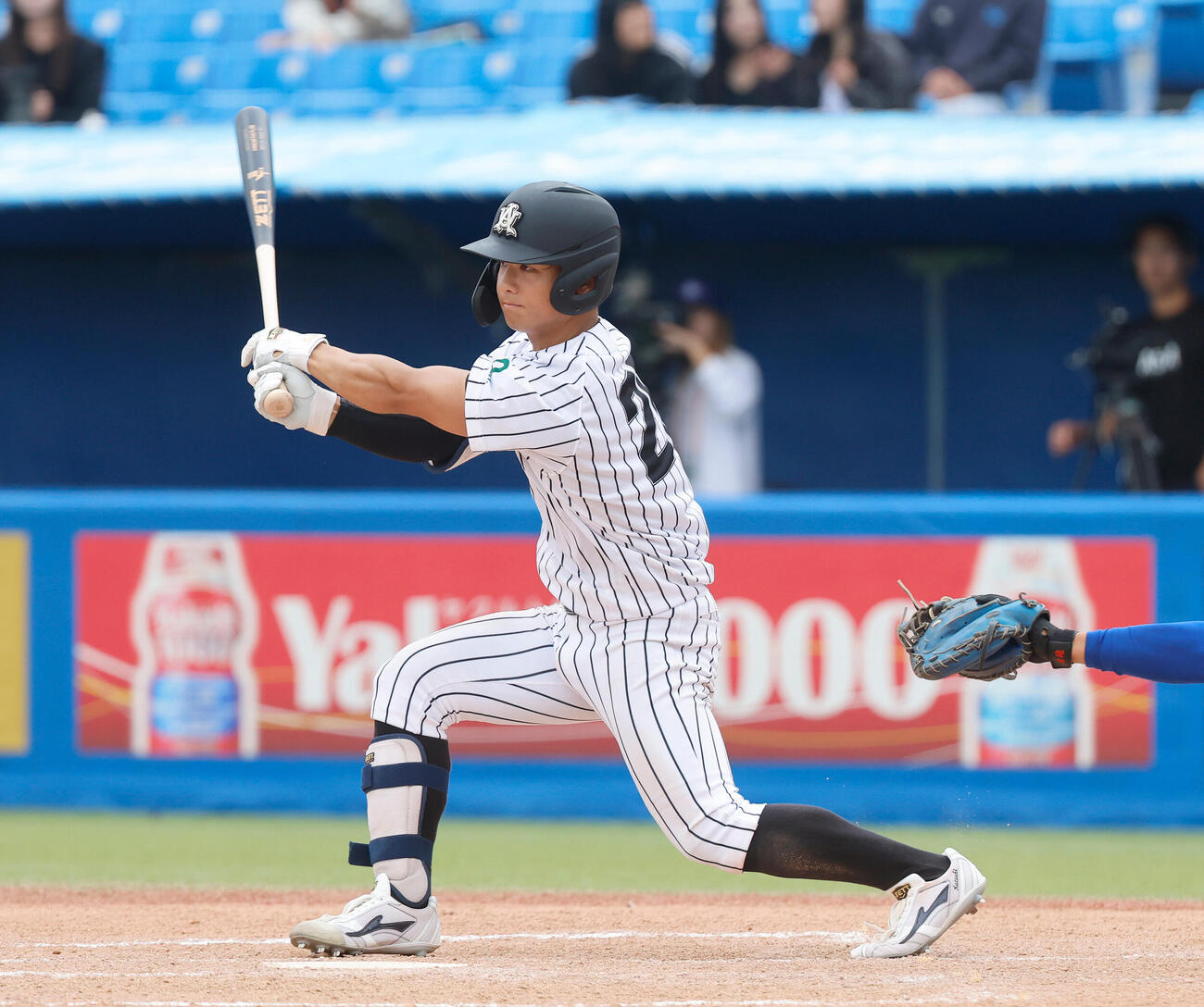 亜大対立正大　8回表亜大1死一、二塁、左前に適時打を放つ亜大・入耒田華月（撮影・山本朝陽）