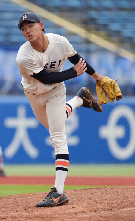 立大対法大　法大先発の菅井颯（撮影・小沢裕）