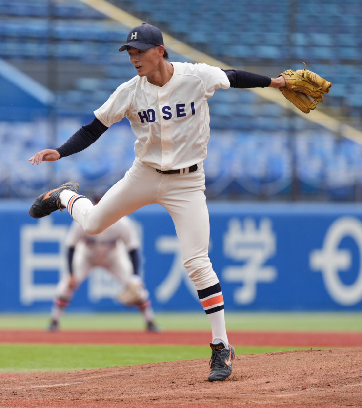 立大対法大　法大先発の菅井颯（撮影・小沢裕）