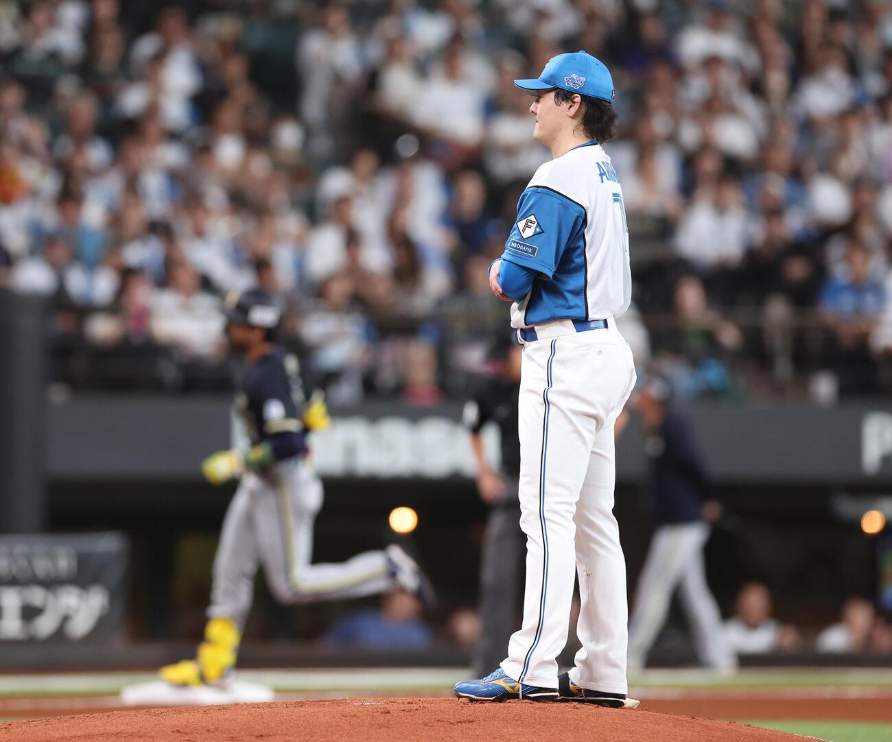 日本ハム対オリックス　1回表オリックス2死一、二塁、宗佑磨に3点本塁打を浴びる有原航平（撮影・黒川智章）
