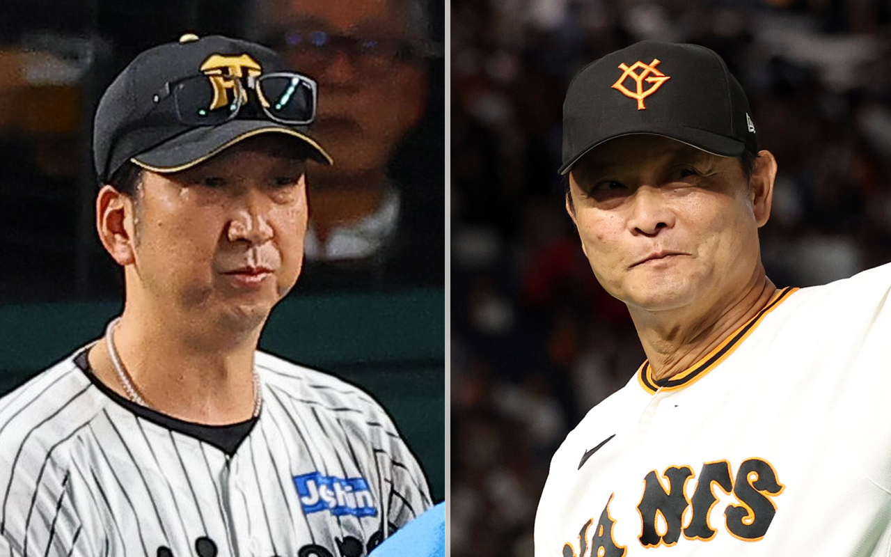 阪神藤川監督（左）と巨人橋上監督代行