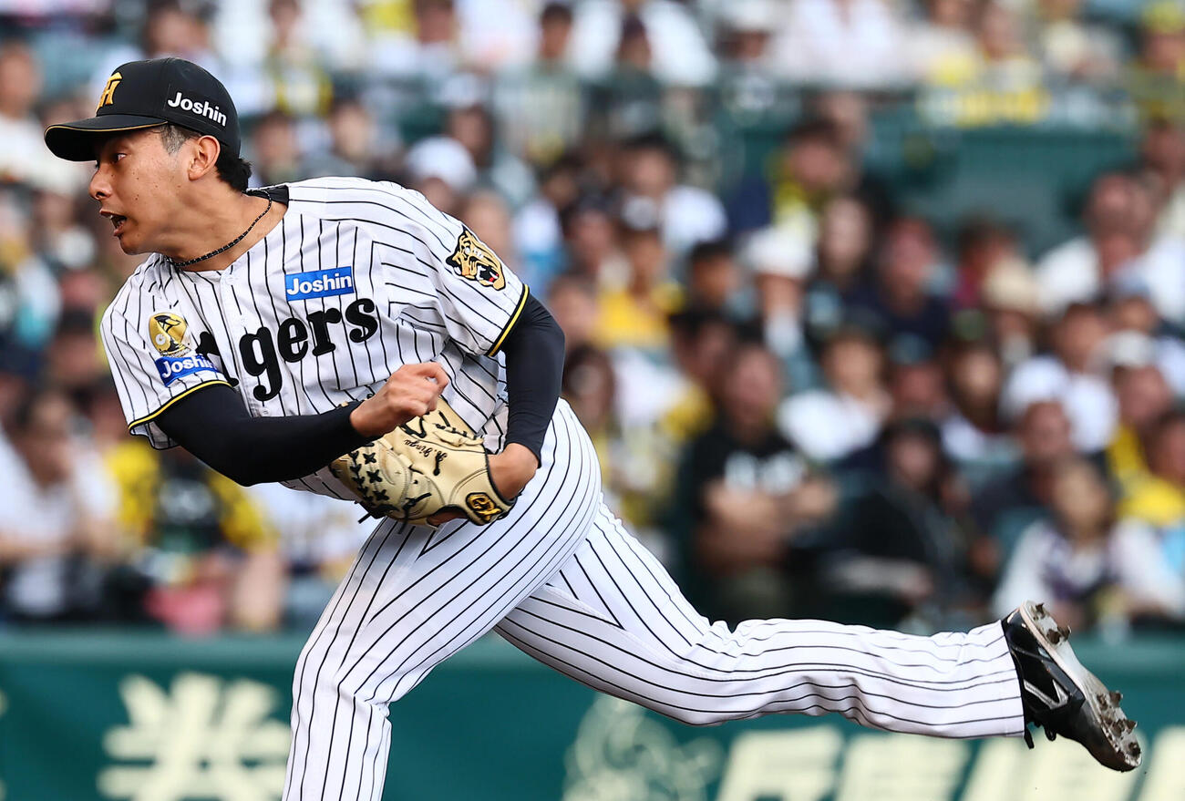 阪神対DeNA 3回表DeNA2死一、三塁、阪神2番手で登板した神宮僚介（撮影・加藤哉）