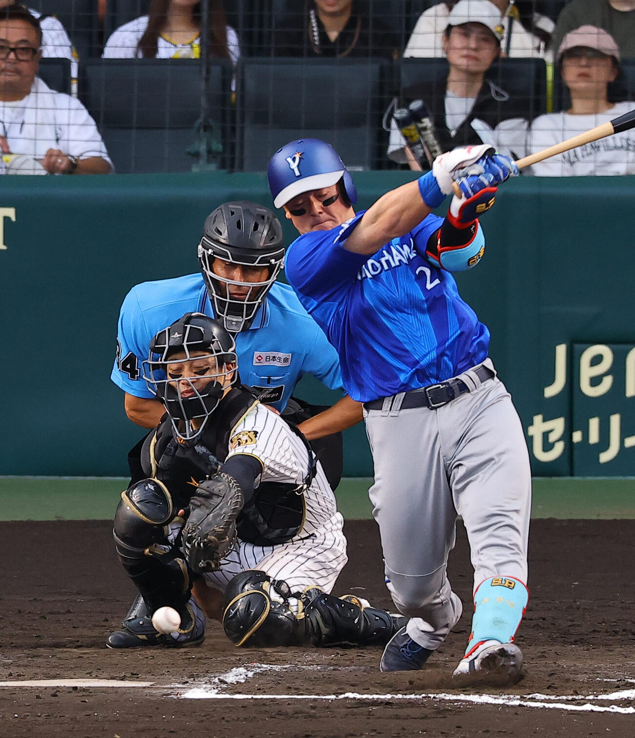 阪神対DeNA 7回表DeNA1死、坂本誠志郎に牧秀悟のファウルチップが当たる（撮影・上田博志）