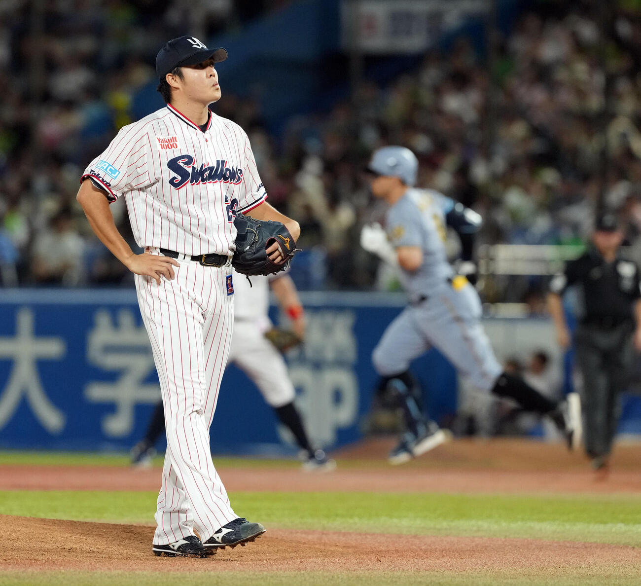 ヤクルト対阪神　1回表阪神無死二塁、佐藤輝明に2点本塁打を浴びる松本健吾（撮影・たえ見朱実）
