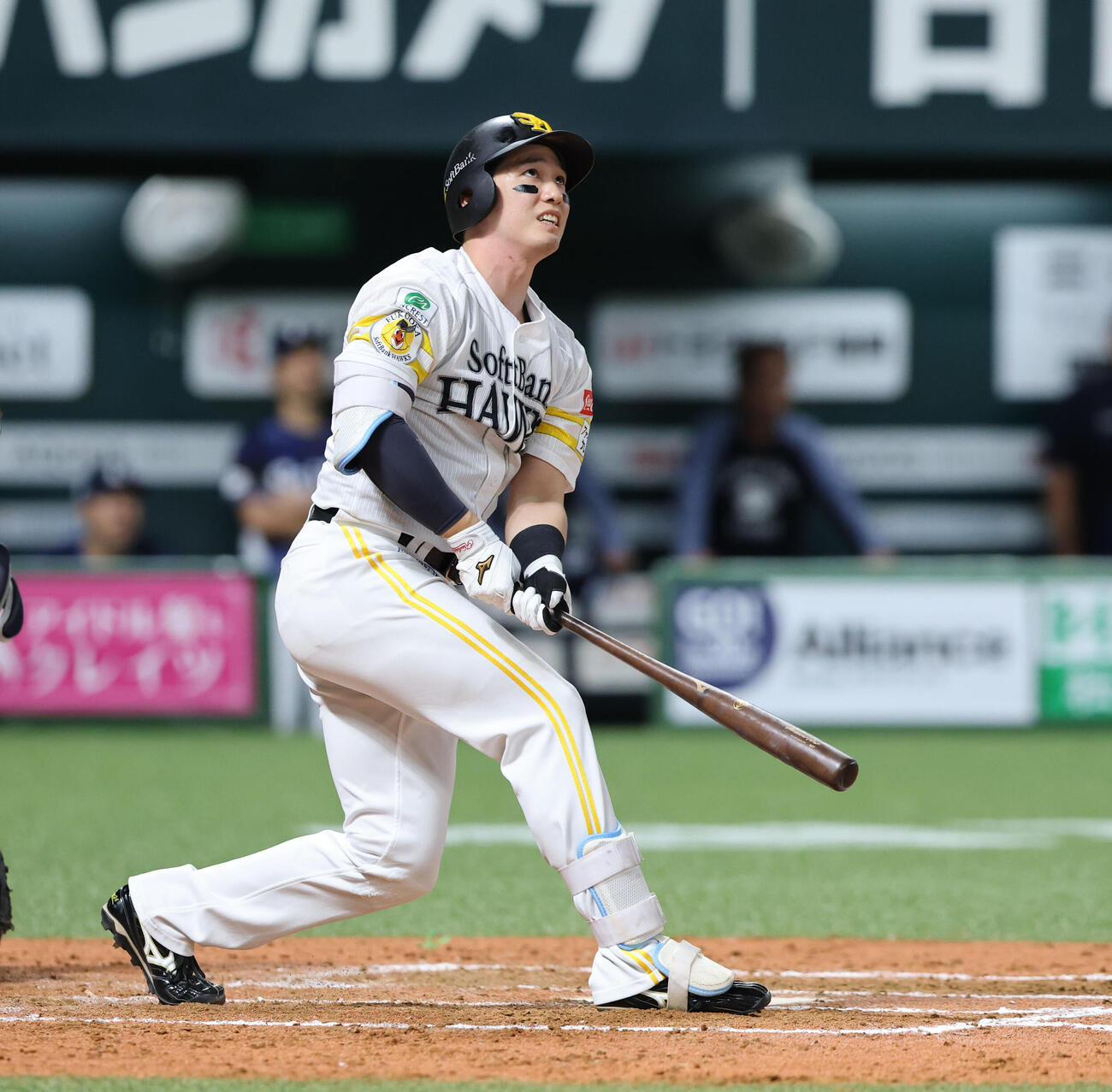 ソフトバンク対西武　8回裏ソフトバンク無死、栗原陵矢は右越え本塁打を放つ（撮影・梅根麻紀）