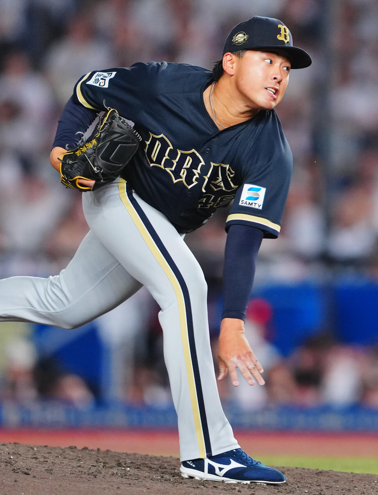 ロッテ対オリックス　力投するオリックス先発東松快征（撮影・垰建太）