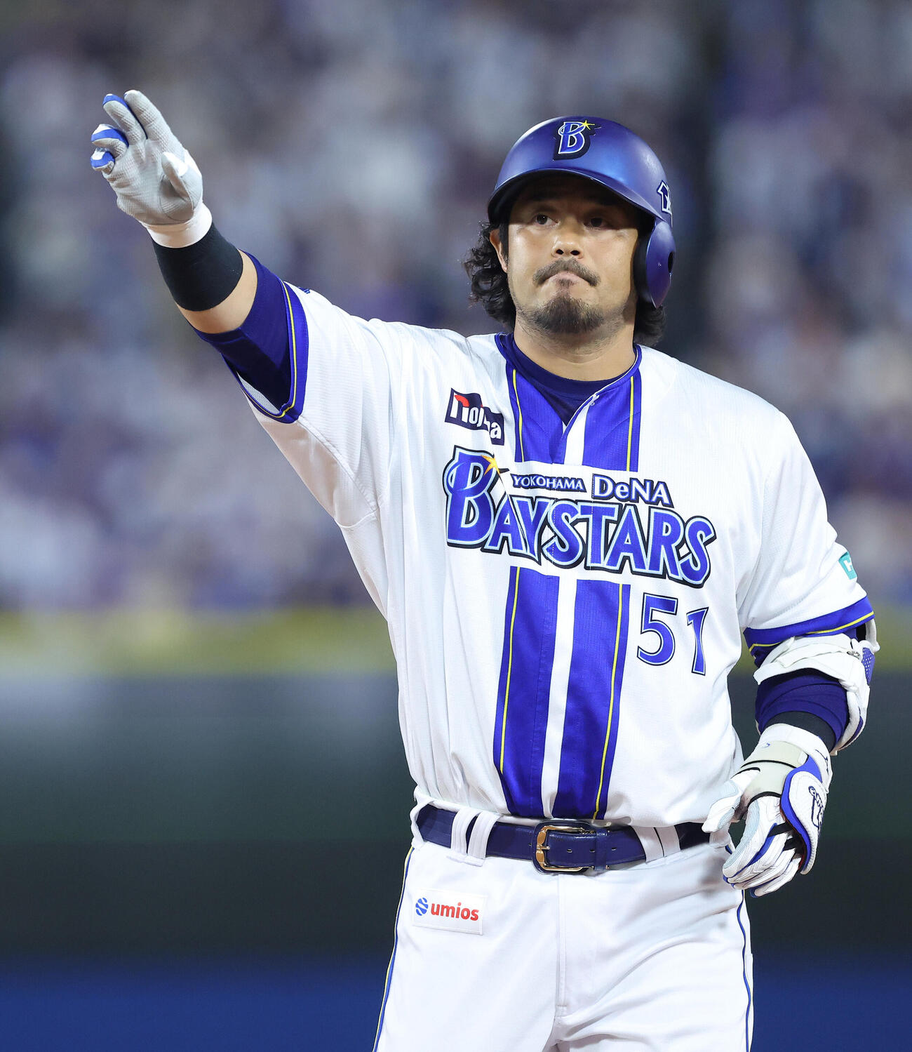 DeNA対中日　1回裏DeNA1死一塁、左前打を放ち出塁する宮崎敏郎（撮影・河田真司）