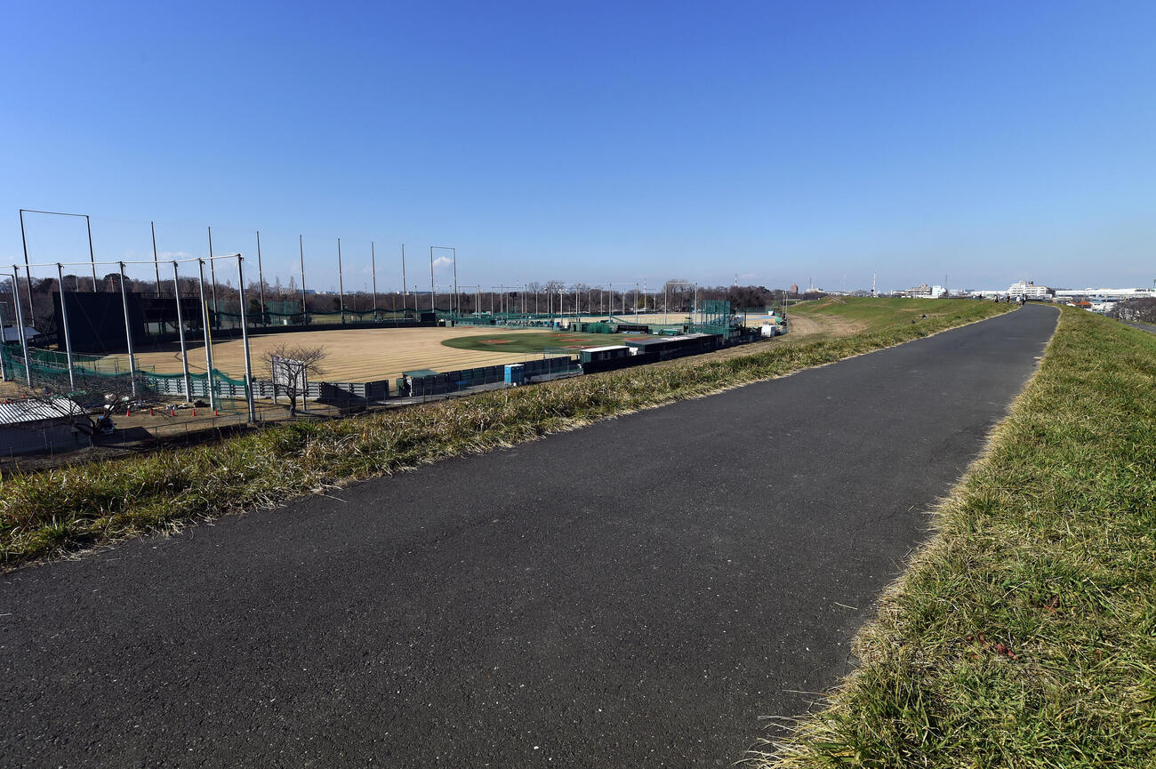 ヤクルトの2軍本拠地、戸田球場の全景（2020年1月撮影）