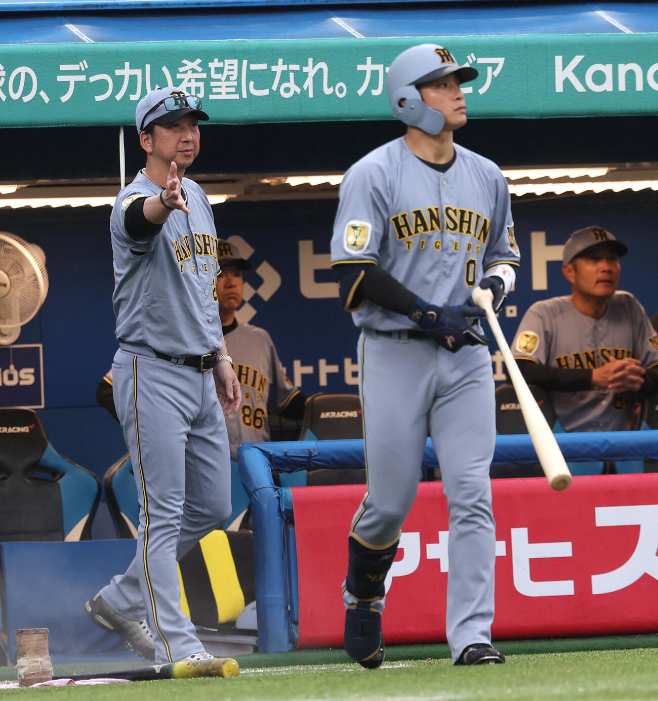 ヤクルト対阪神　7回表阪神2死満塁、代打木浪聖也を告げる阪神藤川球児監督（撮影・水谷安孝）