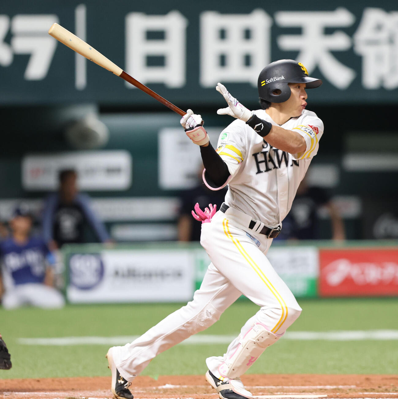 ソフトバンク対西武　1回裏ソフトバンク無死、柳田悠岐は中前打を放つ（撮影・梅根麻紀）