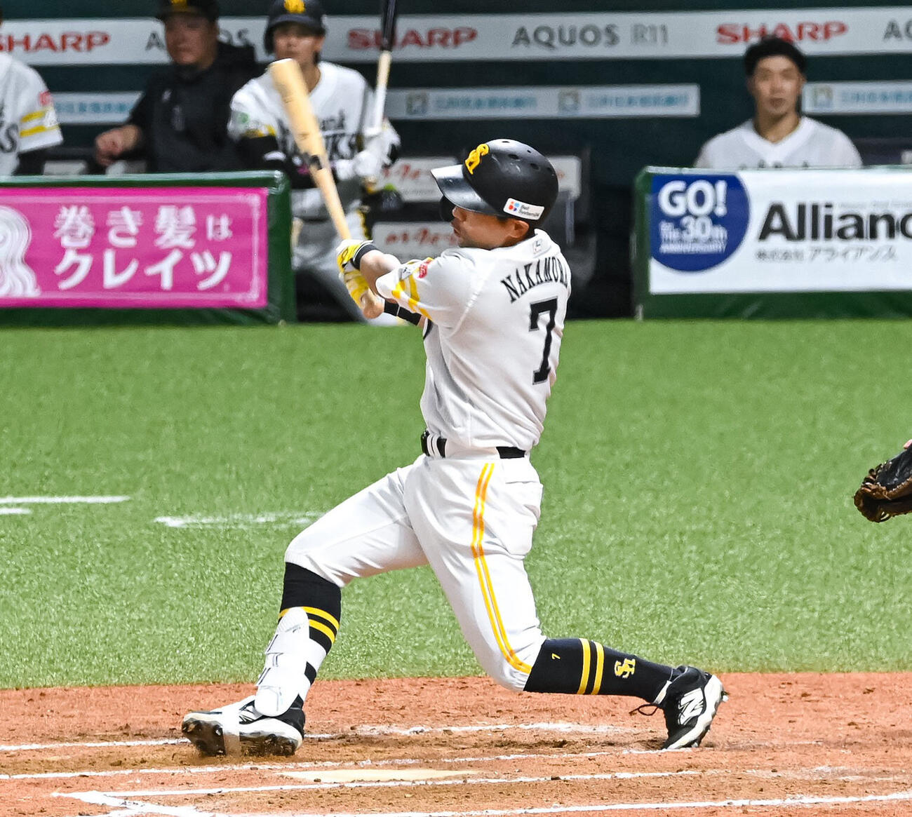 ソフトバンク対西武　7回裏ソフトバンク無死、中村晃は二飛に終わる
