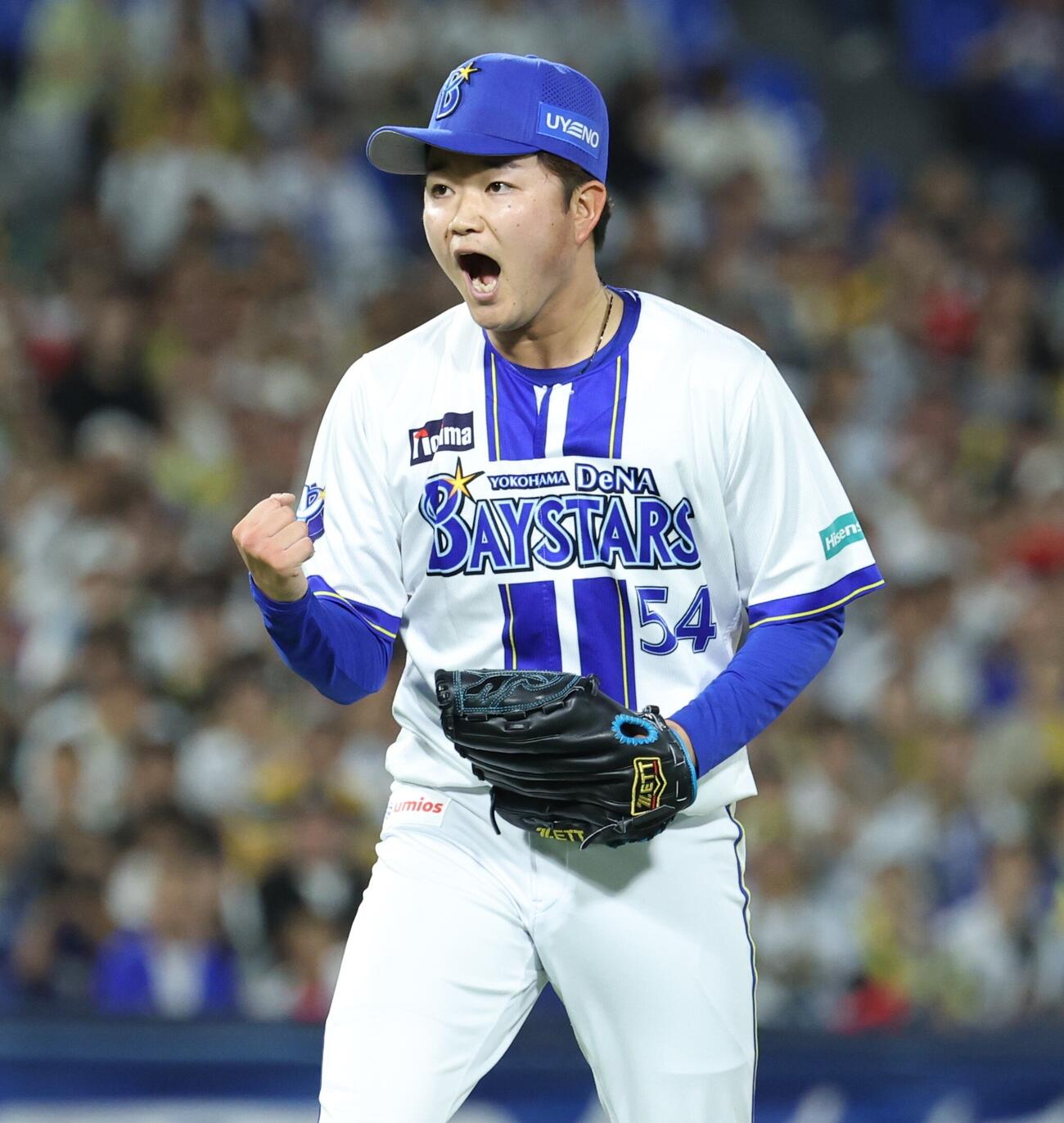 DeNA対阪神　1回表阪神2死一、三塁、大山悠輔を三振にとり叫ぶ石田裕太郎（撮影・黒川智章）