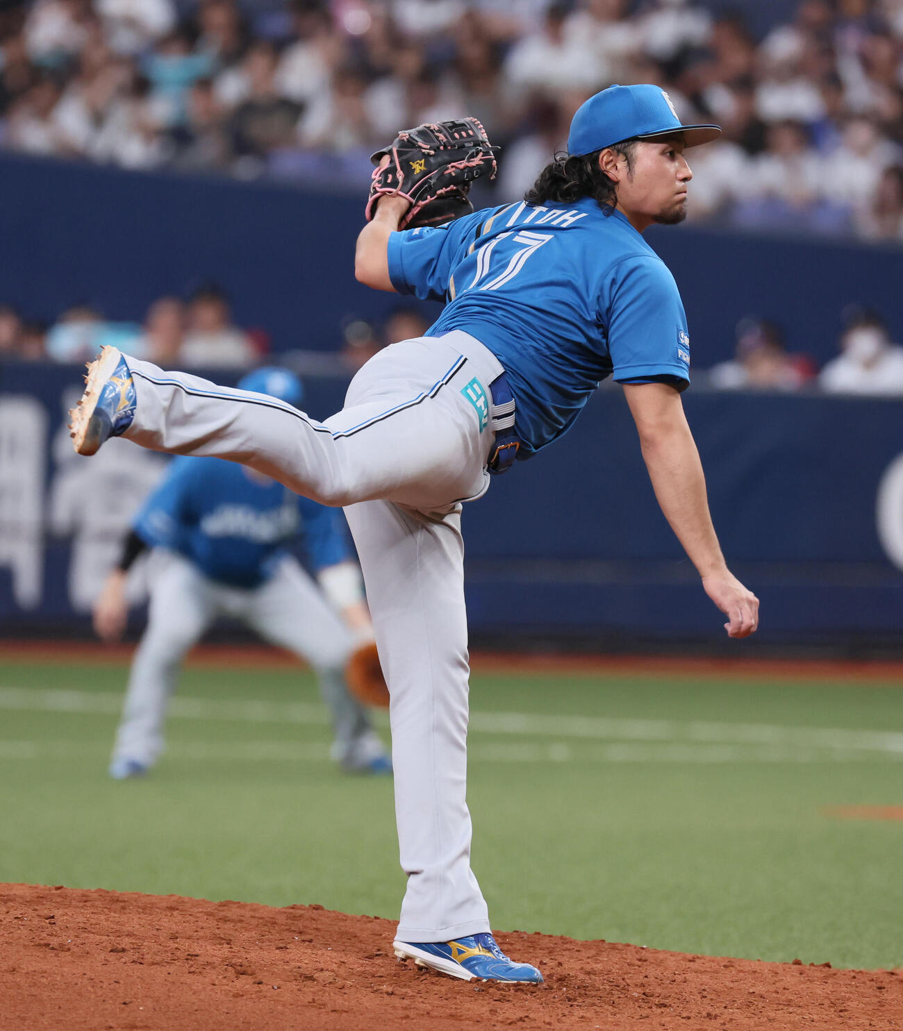 オリックス対日本ハム　8回裏オリックス攻撃終了、日本ハム伊藤大海は、ピンチを切り抜け無失点に抑える（撮影・宮崎幸一）