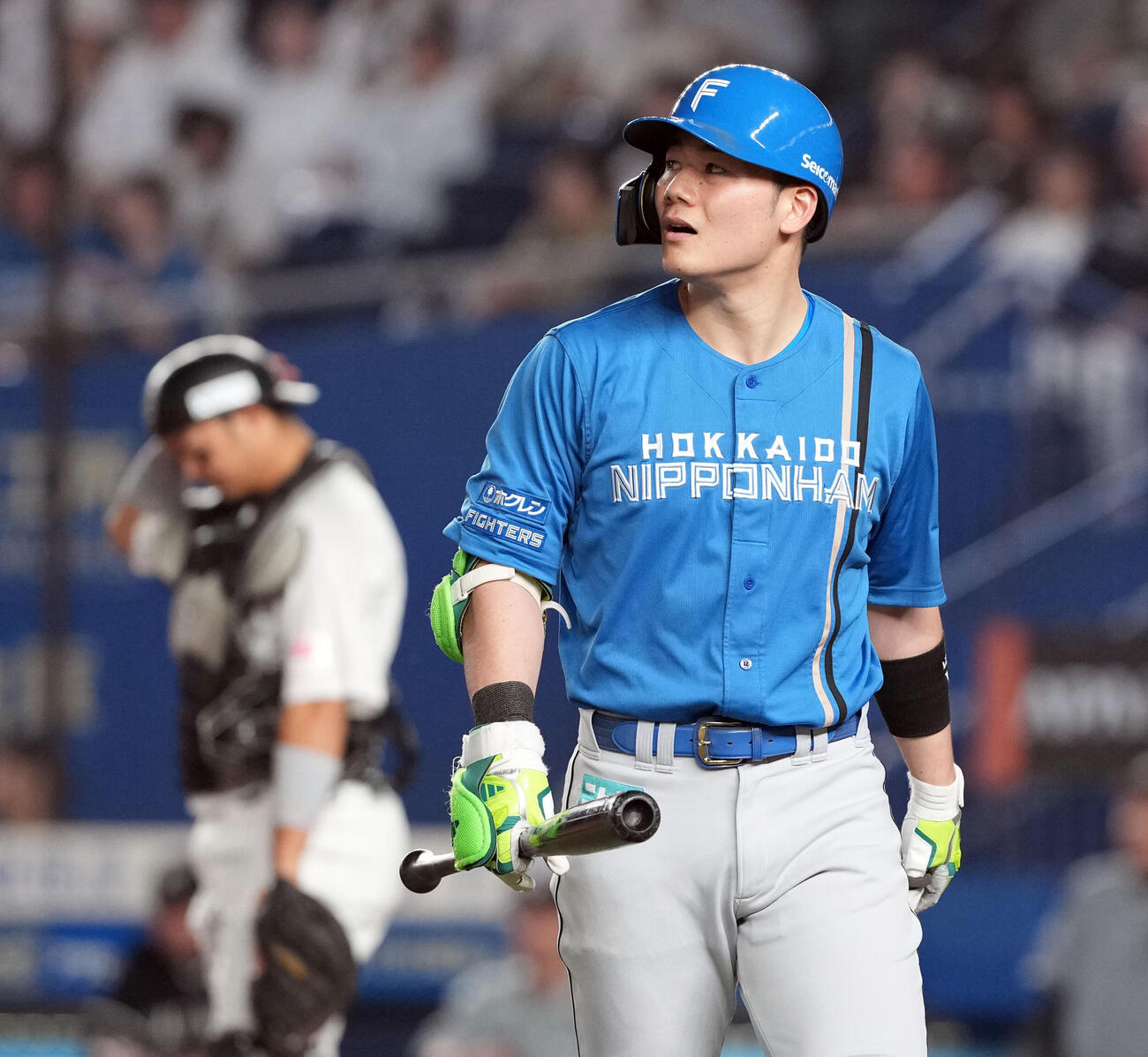 ロッテ対日本ハム　1回表日本ハム1死一塁、三振に倒れる清宮幸太郎（撮影・たえ見朱実）