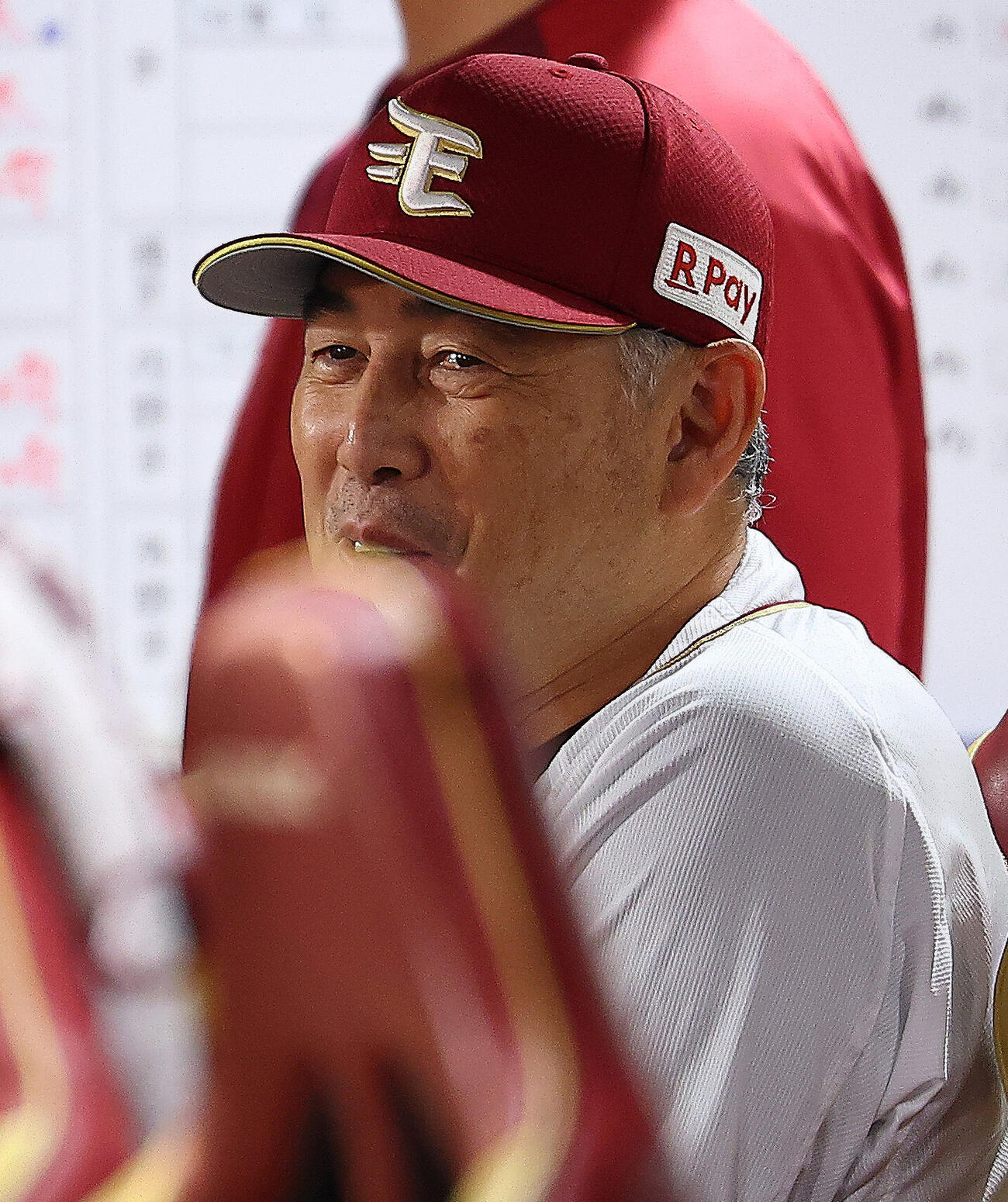 楽天対ロッテ　試合を見つめる楽天吉井理人監督（撮影・野上伸悟）